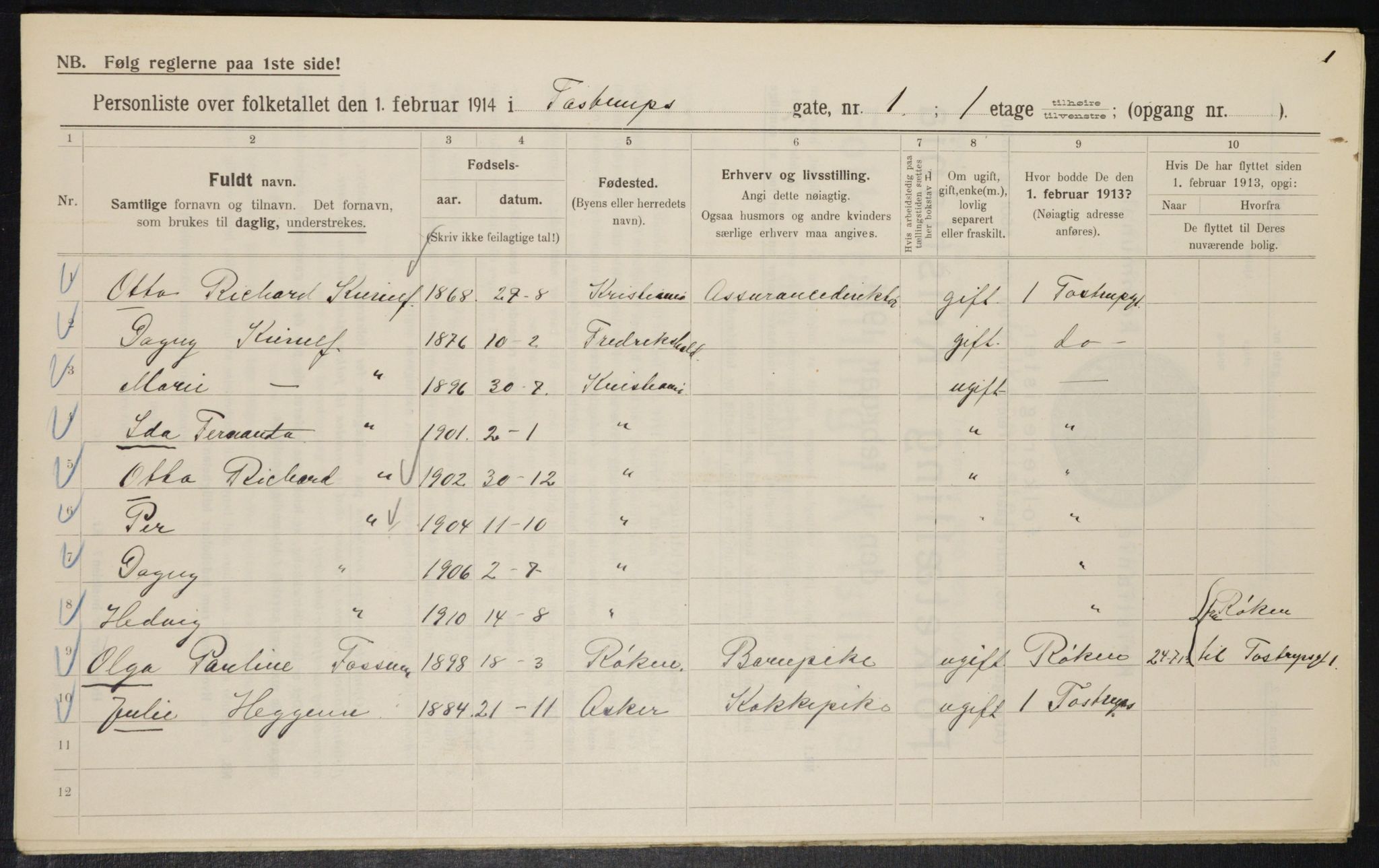 OBA, Kommunal folketelling 1.2.1914 for Kristiania, 1914, s. 115969