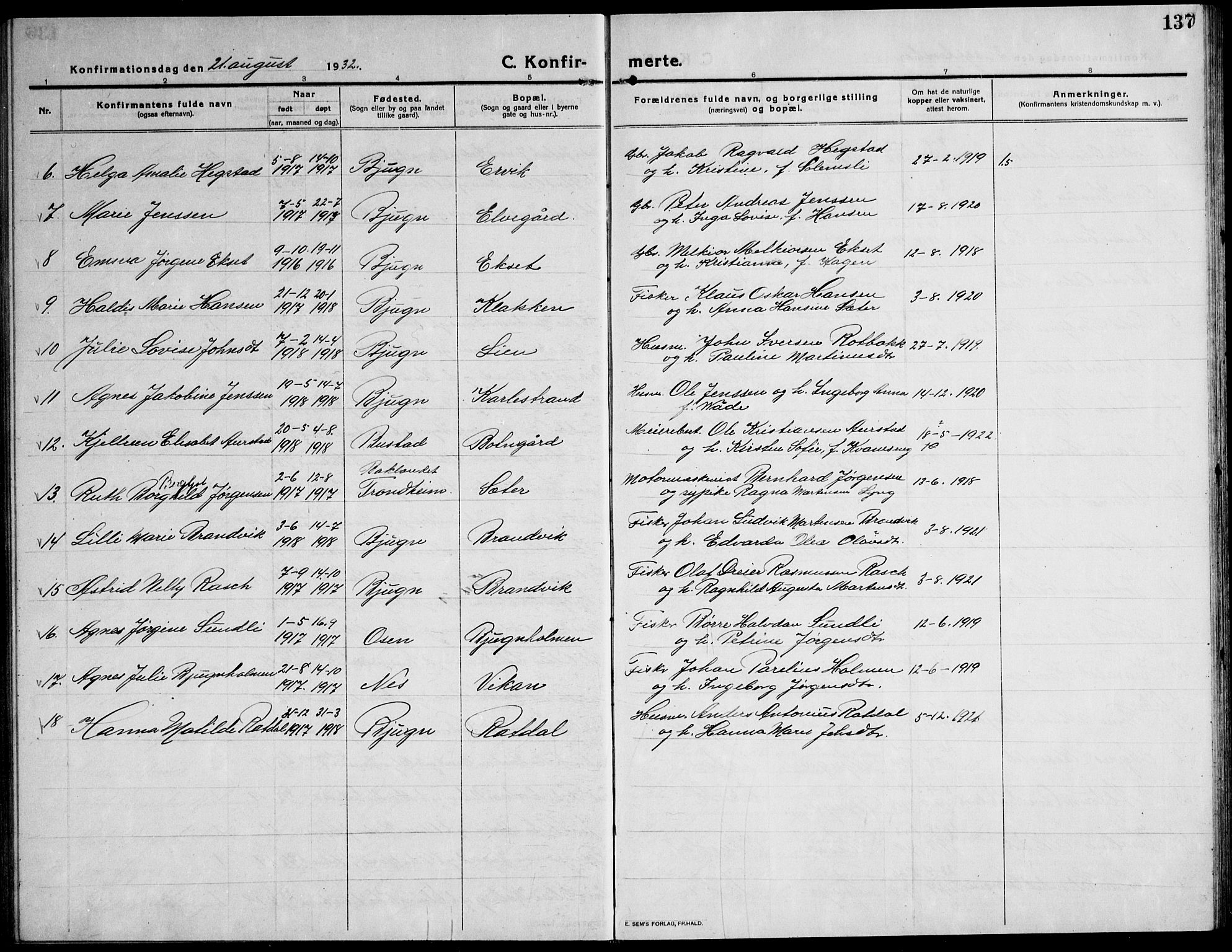 Ministerialprotokoller, klokkerbøker og fødselsregistre - Sør-Trøndelag, AV/SAT-A-1456/651/L0648: Klokkerbok nr. 651C02, 1915-1945, s. 137
