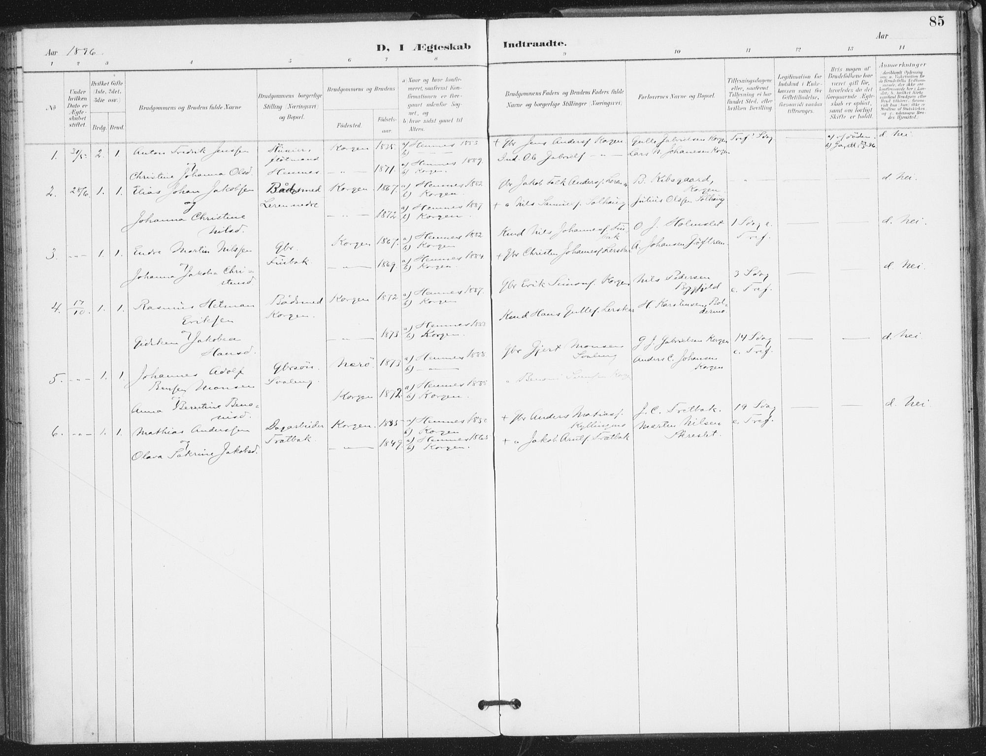 Ministerialprotokoller, klokkerbøker og fødselsregistre - Nordland, SAT/A-1459/826/L0380: Ministerialbok nr. 826A03, 1891-1911, s. 85