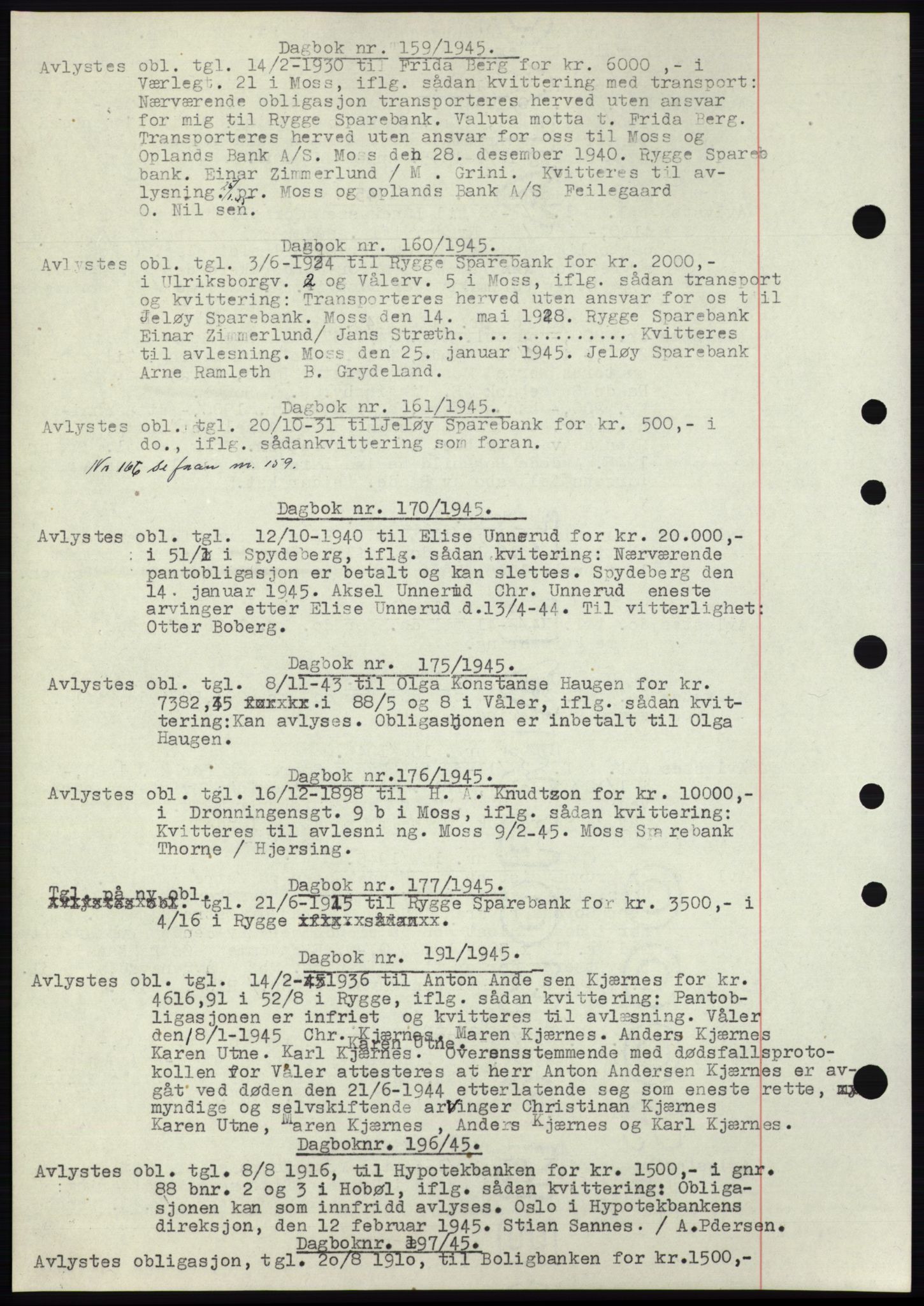 Moss sorenskriveri, SAO/A-10168: Pantebok nr. C10, 1938-1950, Dagboknr: 159/1945