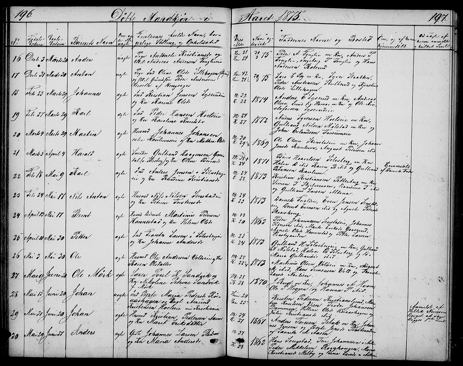 Nes prestekontor, Hedmark, AV/SAH-PREST-020/L/La/L0005: Klokkerbok nr. 5, 1852-1889, s. 196-197