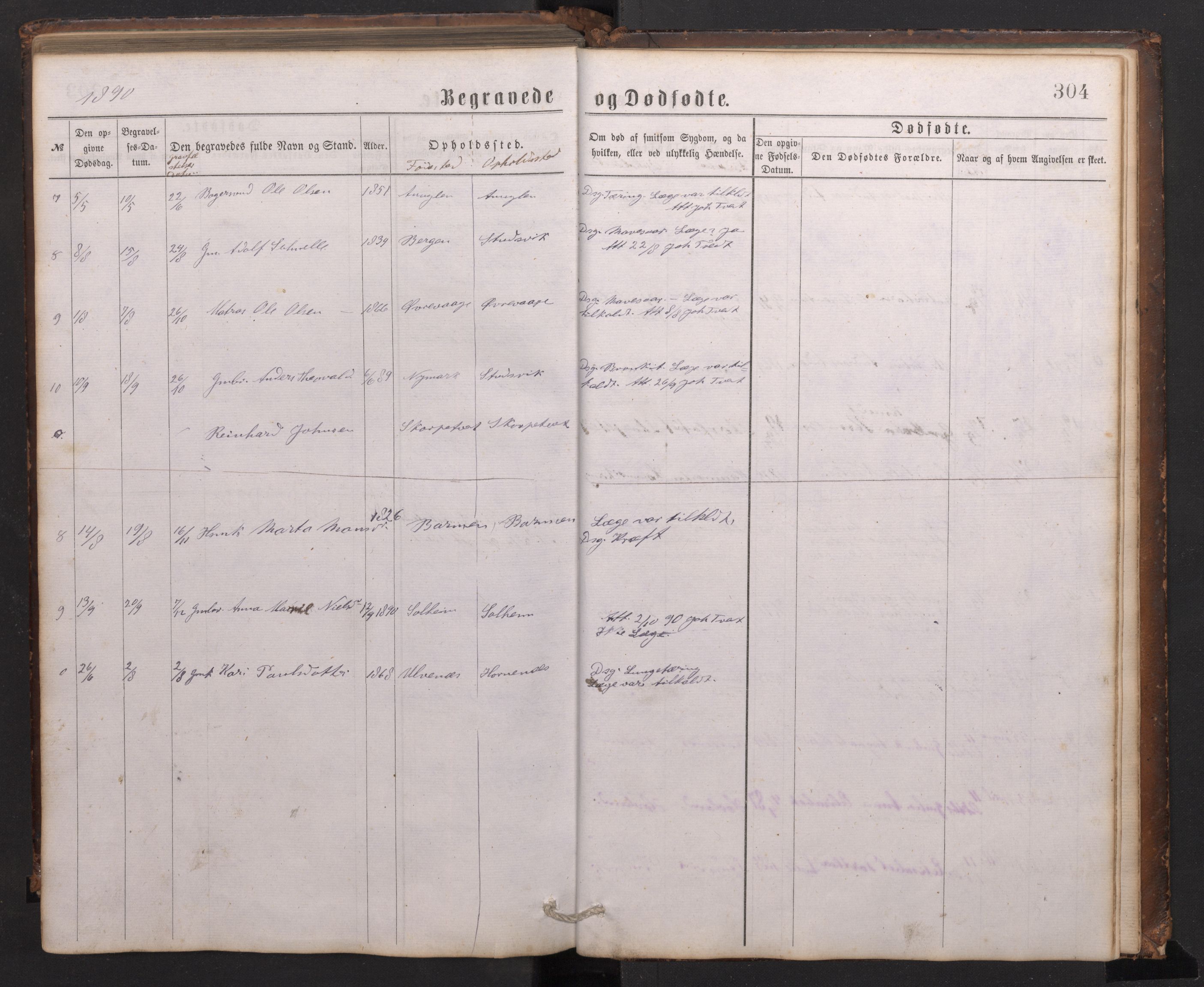 Tysnes sokneprestembete, AV/SAB-A-78601/H/Hab: Klokkerbok nr. C 1, 1873-1895, s. 303b-304a