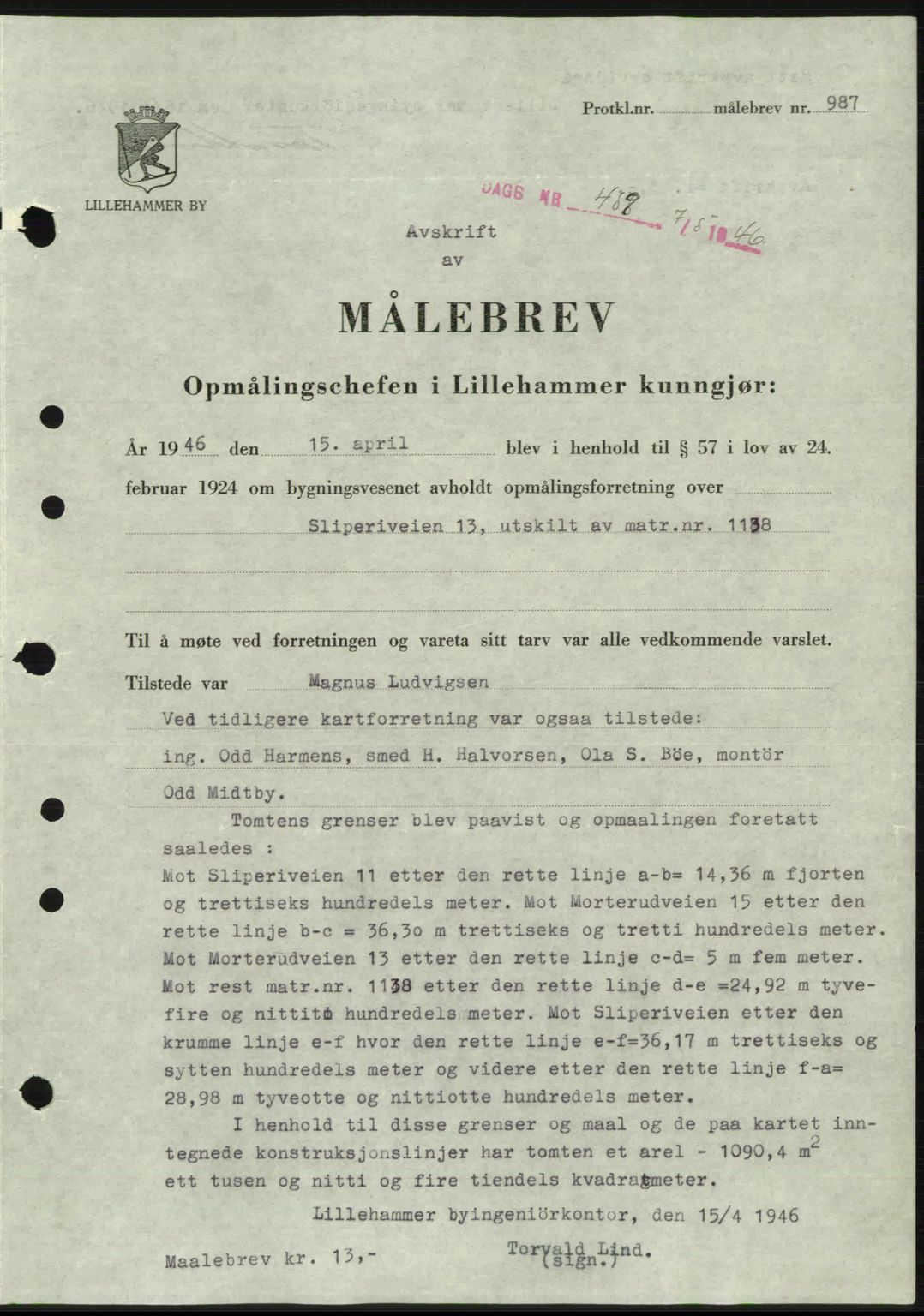 Sør-Gudbrandsdal tingrett, SAH/TING-004/H/Hb/Hbd/L0015: Pantebok nr. A15, 1945-1946, Dagboknr: 459/1946