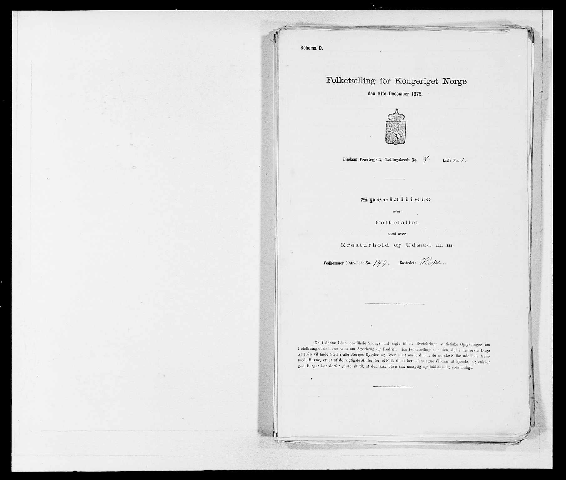 SAB, Folketelling 1875 for 1263P Lindås prestegjeld, 1875, s. 541