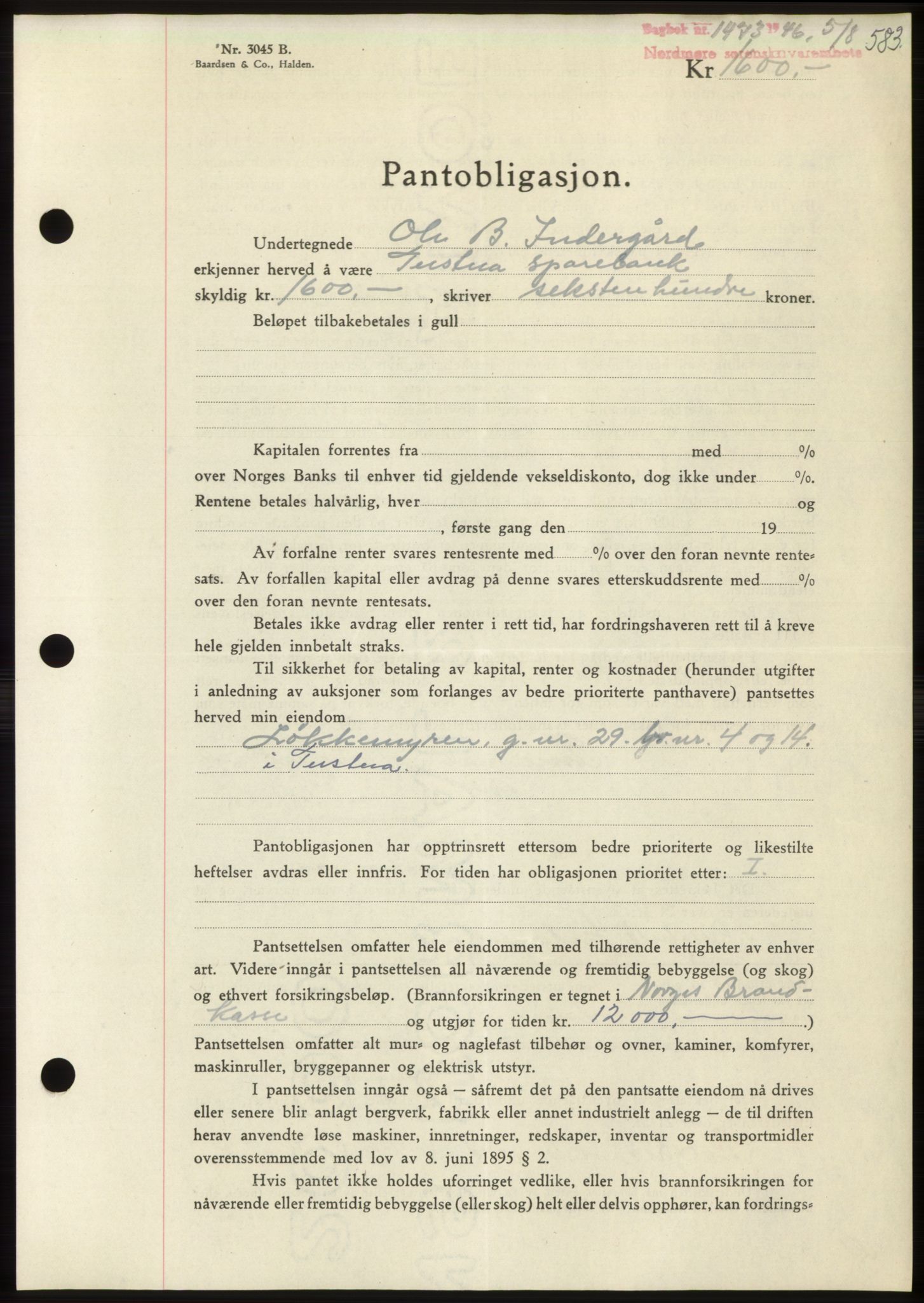 Nordmøre sorenskriveri, AV/SAT-A-4132/1/2/2Ca: Pantebok nr. B94, 1946-1946, Dagboknr: 1473/1946