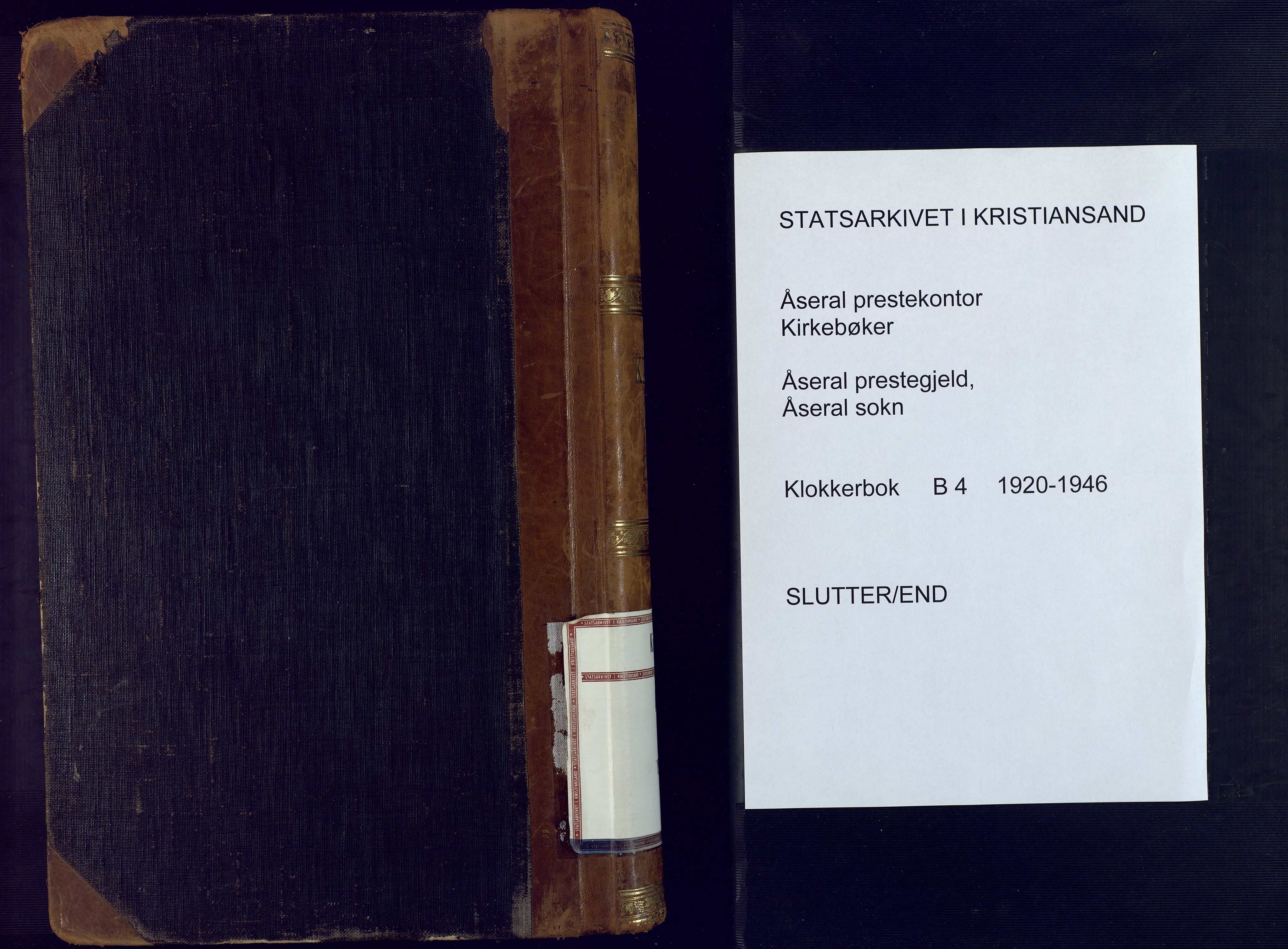 Åseral sokneprestkontor, SAK/1111-0051/F/Fb/L0004: Klokkerbok nr. B 4, 1920-1946
