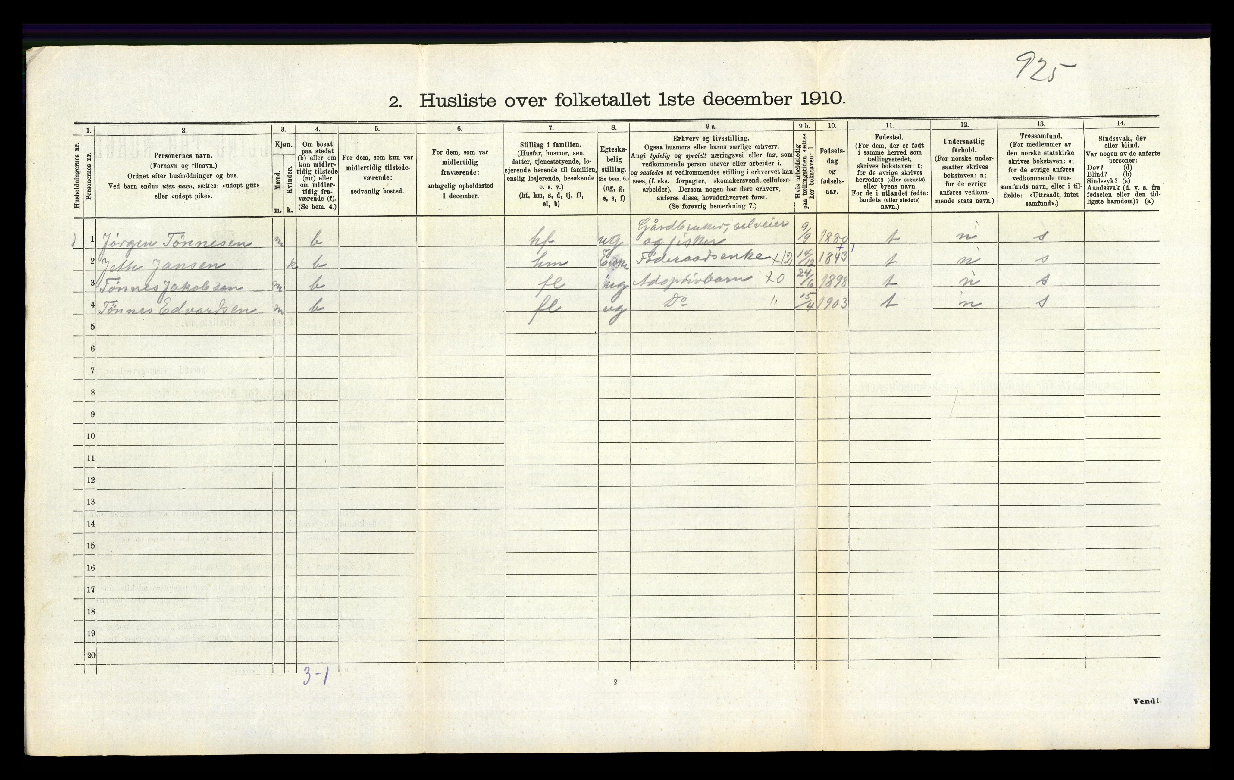 RA, Folketelling 1910 for 1116 Eigersund herred, 1910, s. 297