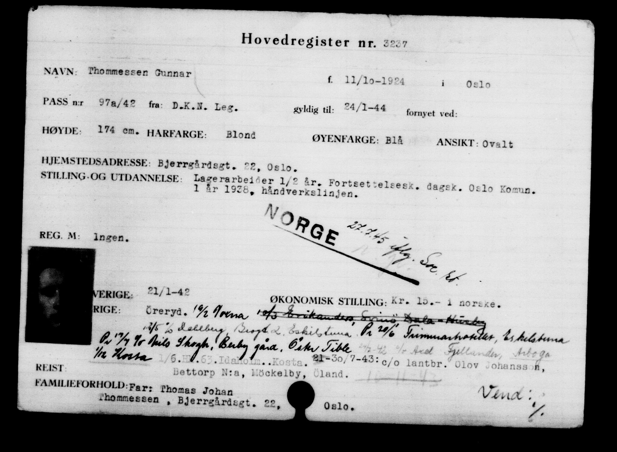 Den Kgl. Norske Legasjons Flyktningskontor, RA/S-6753/V/Va/L0003: Kjesäterkartoteket.  Flyktningenr. 2001-3495, 1940-1945, s. 1701