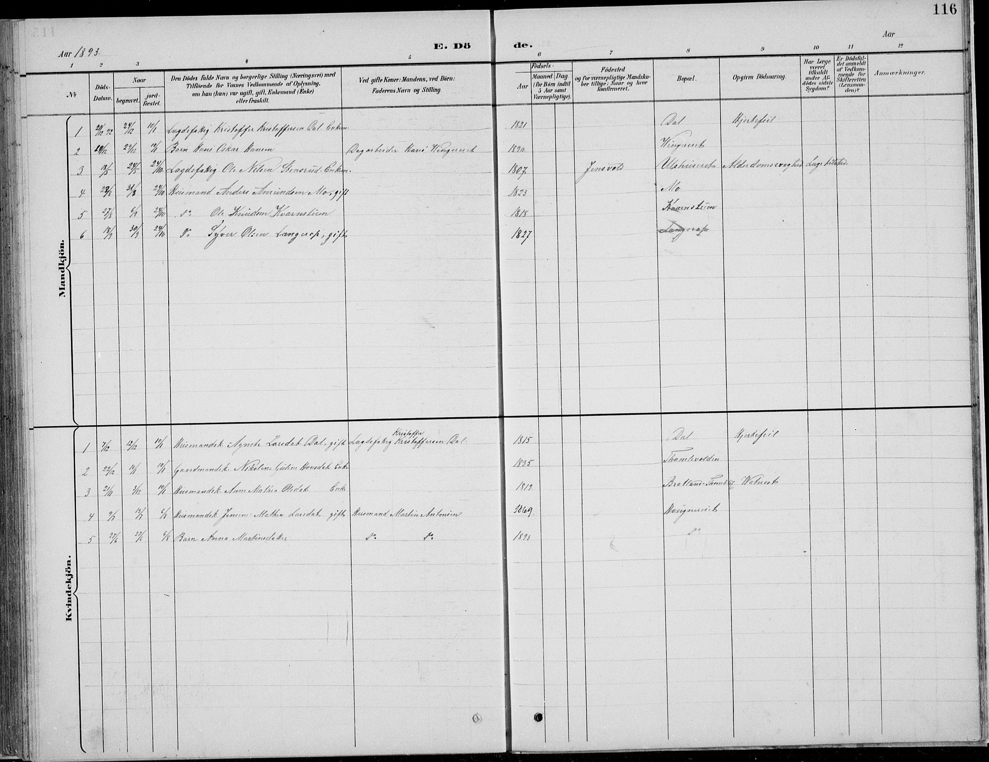 Nordre Land prestekontor, AV/SAH-PREST-124/H/Ha/Hab/L0013: Klokkerbok nr. 13, 1891-1904, s. 116