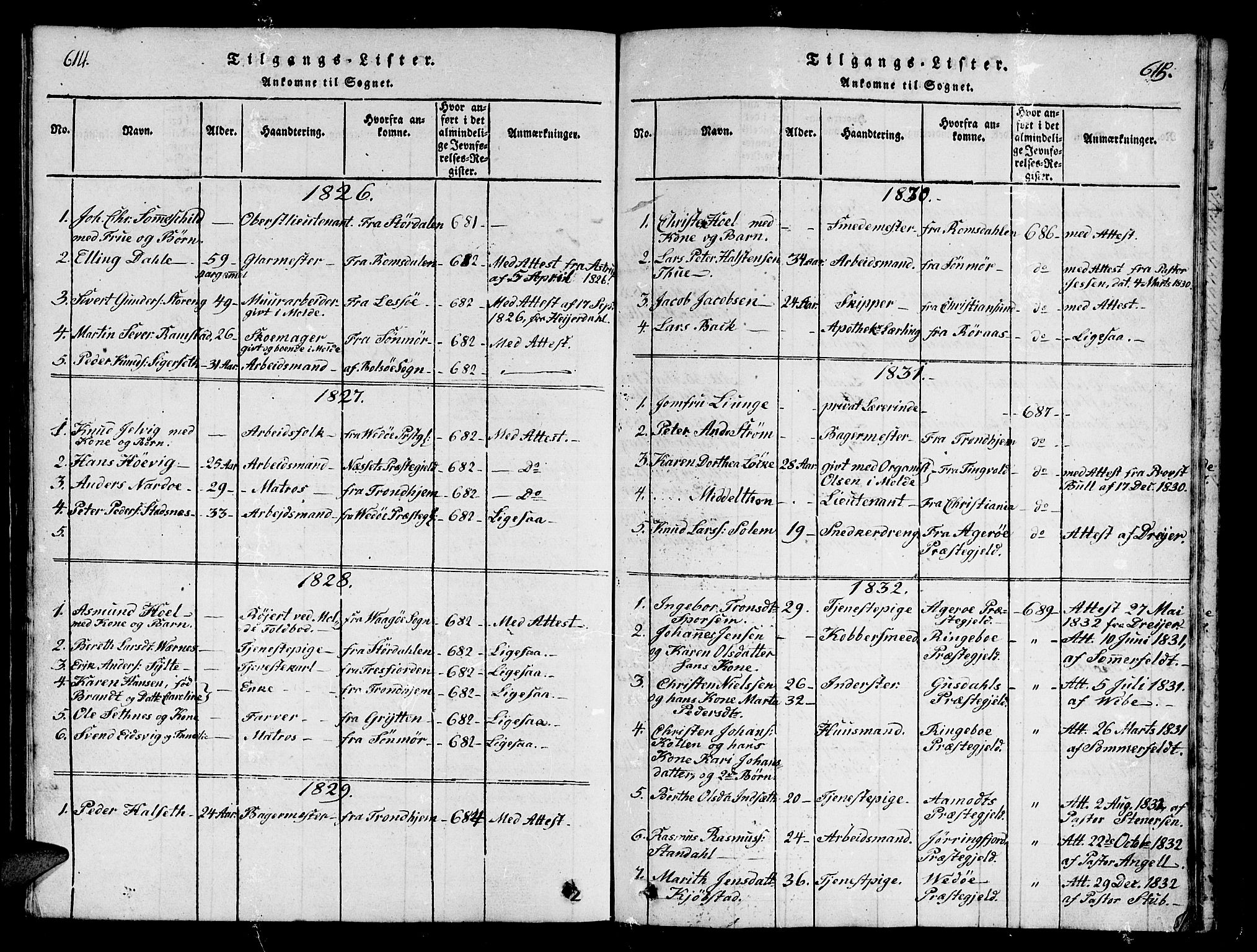 Ministerialprotokoller, klokkerbøker og fødselsregistre - Møre og Romsdal, AV/SAT-A-1454/558/L0700: Klokkerbok nr. 558C01, 1818-1868, s. 614-615