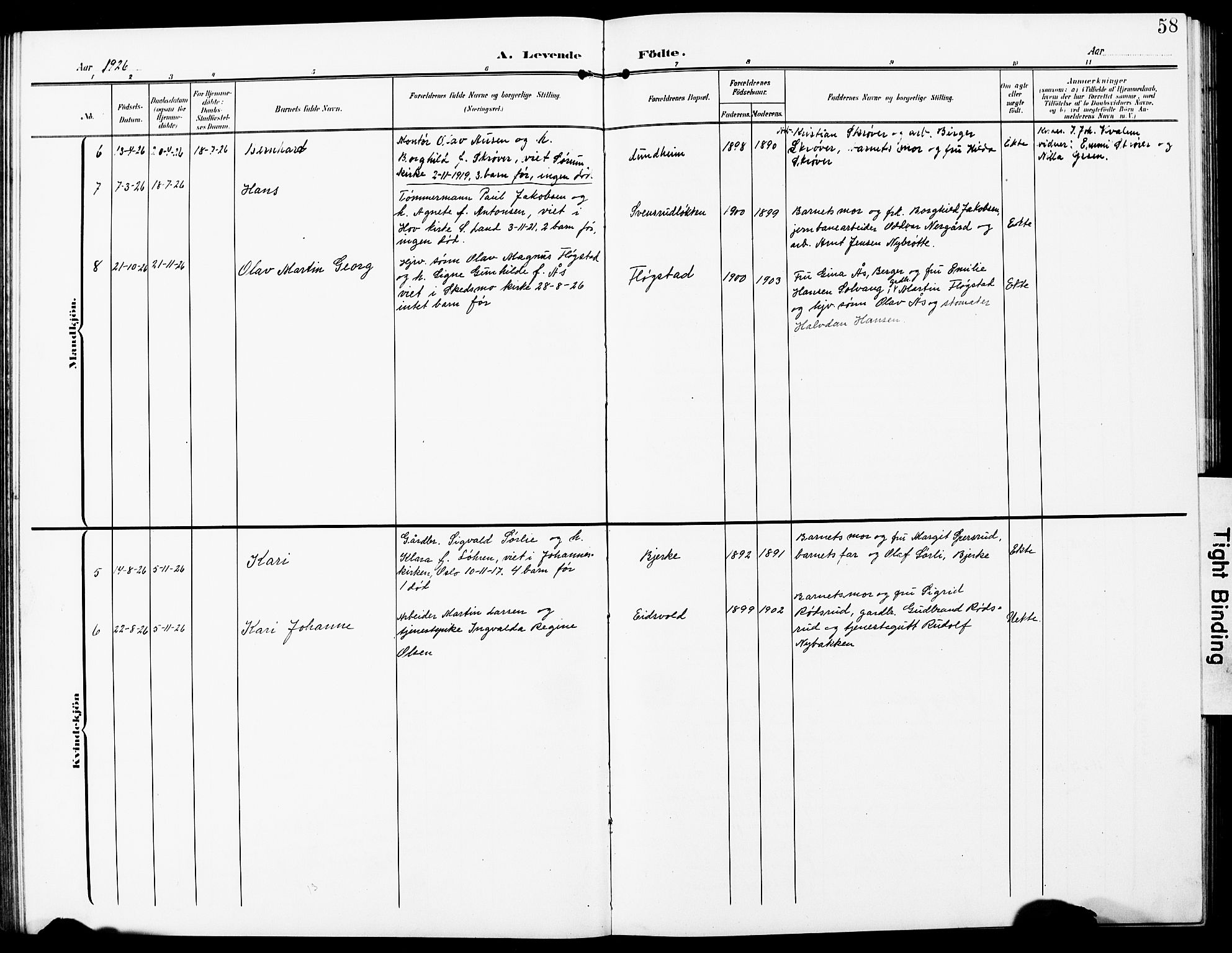 Sørum prestekontor Kirkebøker, AV/SAO-A-10303/G/Gb/L0001: Klokkerbok nr. II 1, 1907-1929, s. 58