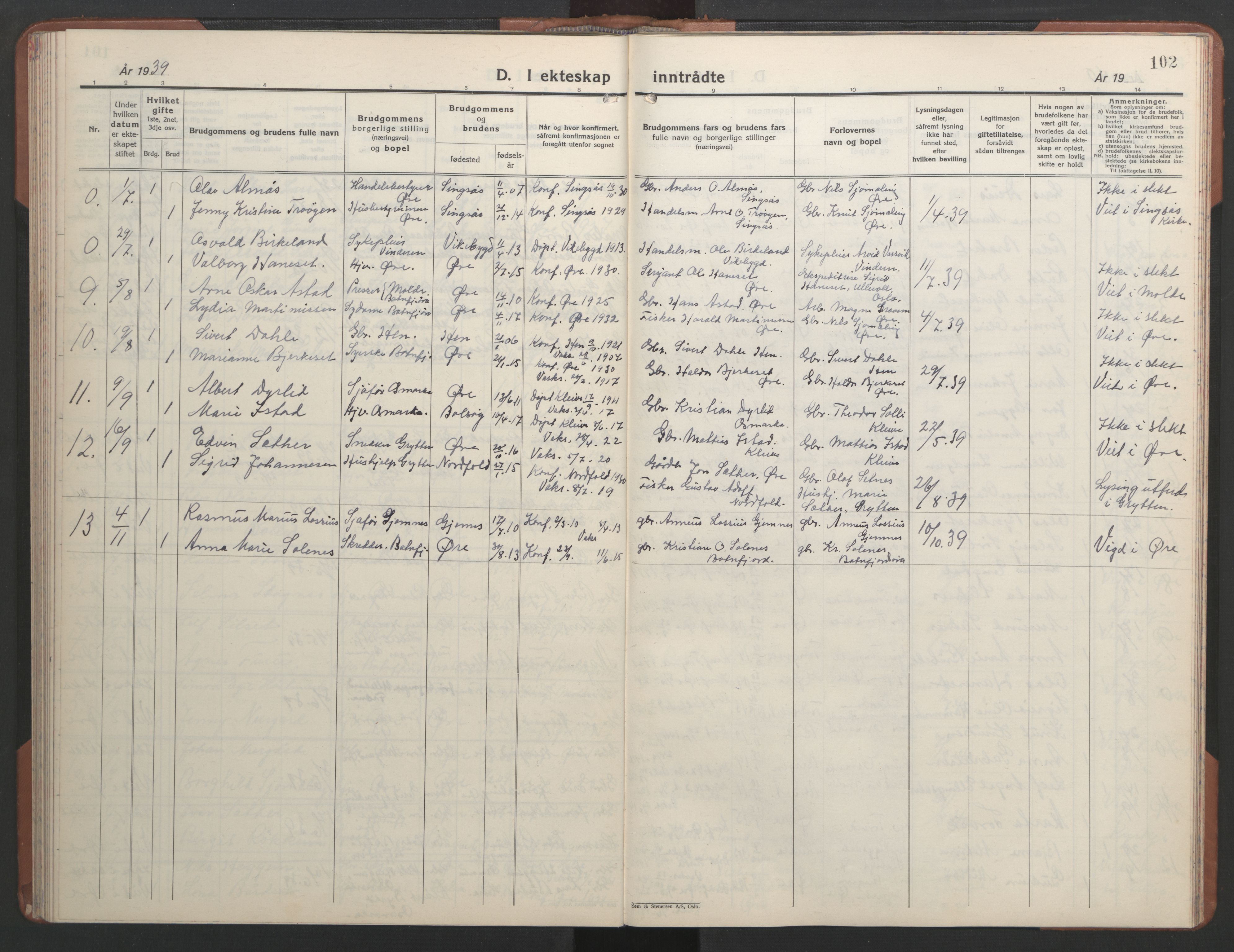 Ministerialprotokoller, klokkerbøker og fødselsregistre - Møre og Romsdal, AV/SAT-A-1454/584/L0971: Klokkerbok nr. 584C04, 1933-1946, s. 102