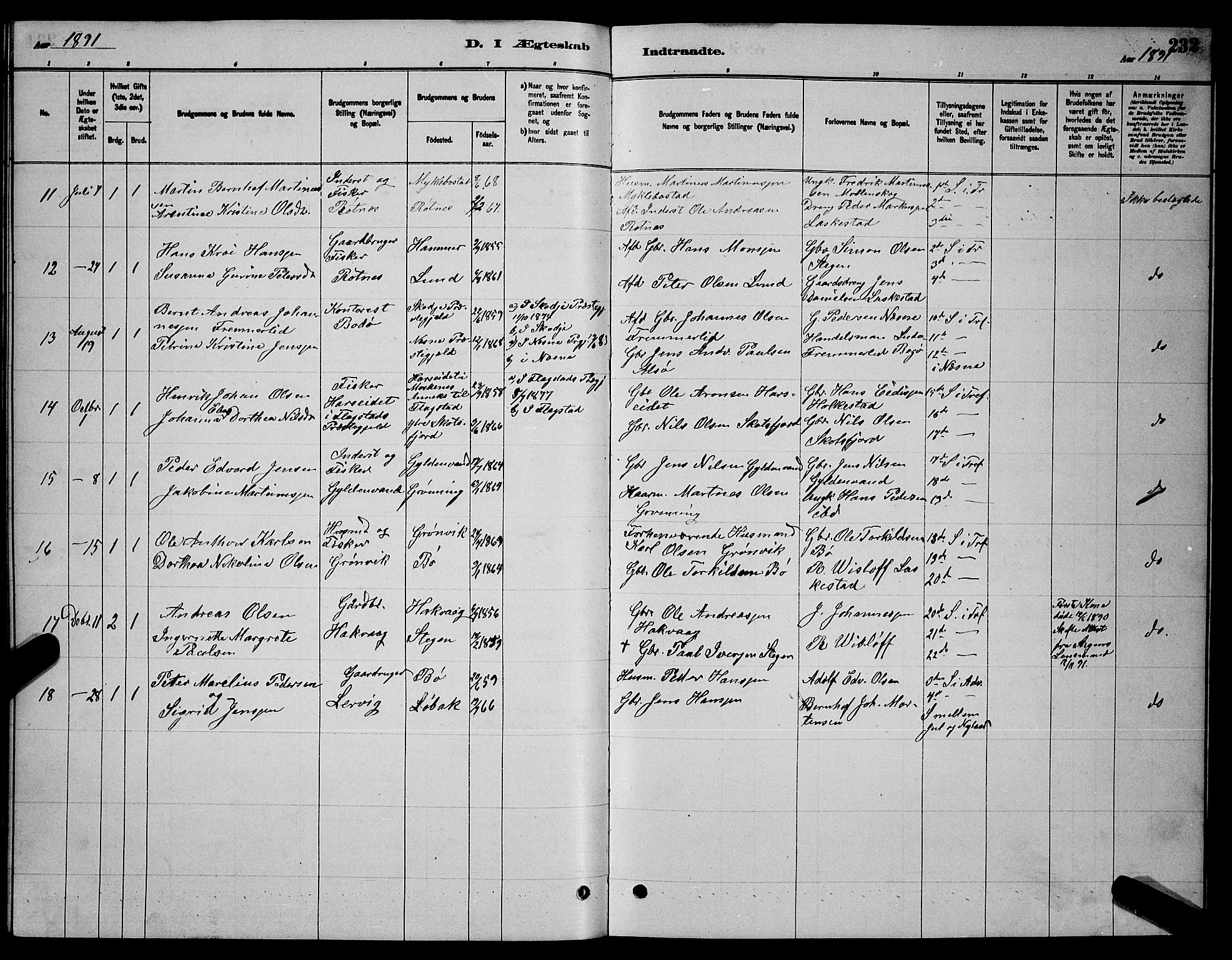 Ministerialprotokoller, klokkerbøker og fødselsregistre - Nordland, AV/SAT-A-1459/855/L0816: Klokkerbok nr. 855C05, 1879-1894, s. 232