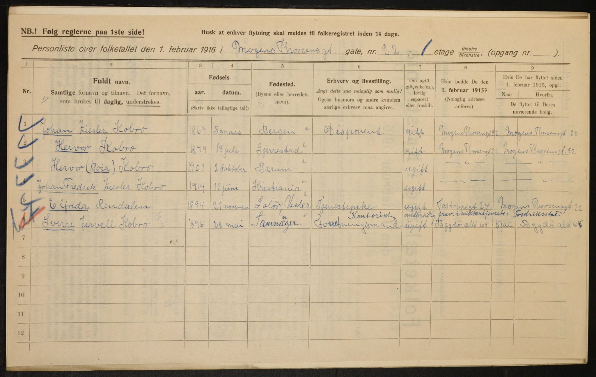 OBA, Kommunal folketelling 1.2.1916 for Kristiania, 1916, s. 67305