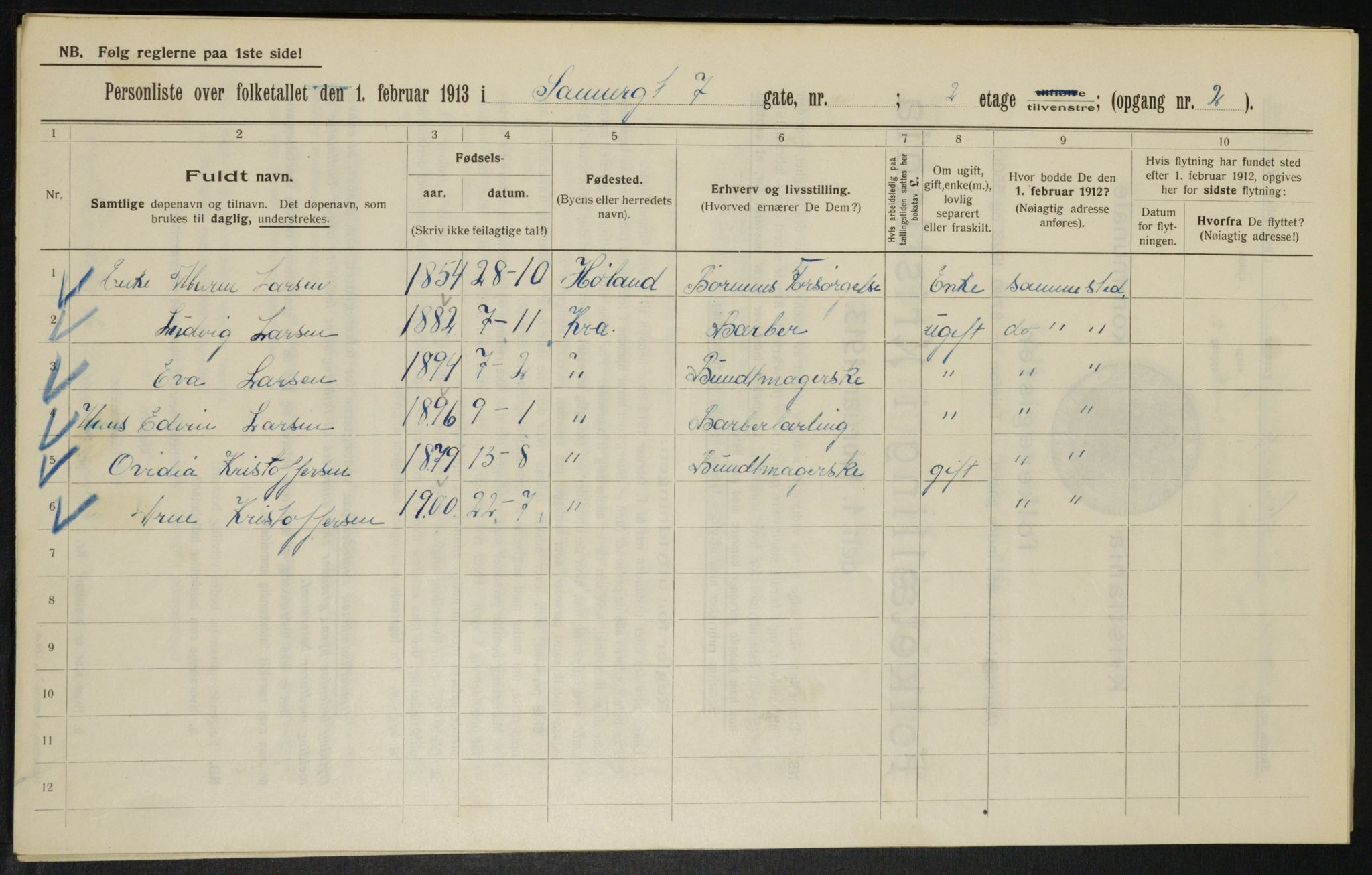 OBA, Kommunal folketelling 1.2.1913 for Kristiania, 1913, s. 88488