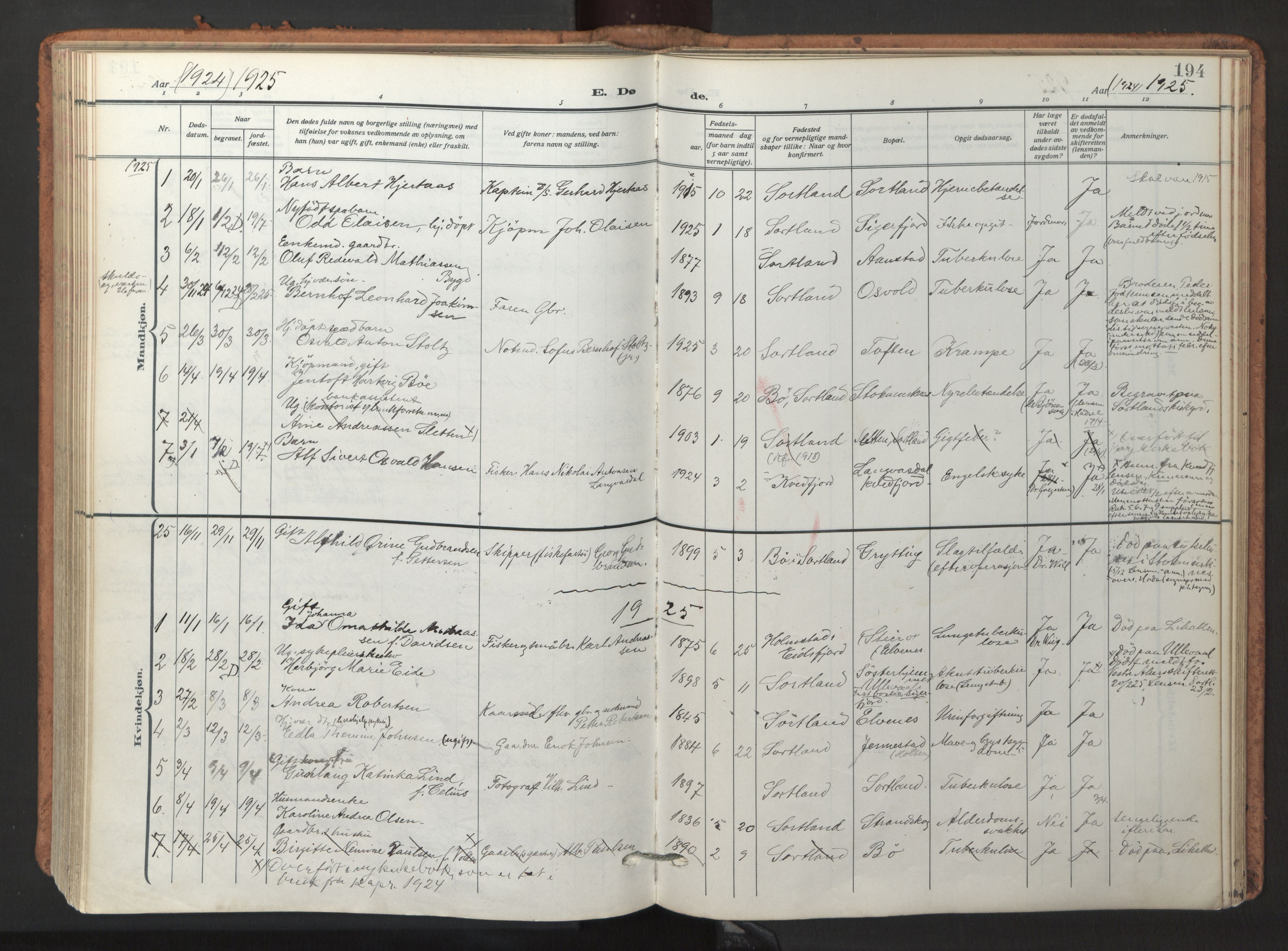 Ministerialprotokoller, klokkerbøker og fødselsregistre - Nordland, AV/SAT-A-1459/895/L1374: Ministerialbok nr. 895A09, 1915-1925, s. 194
