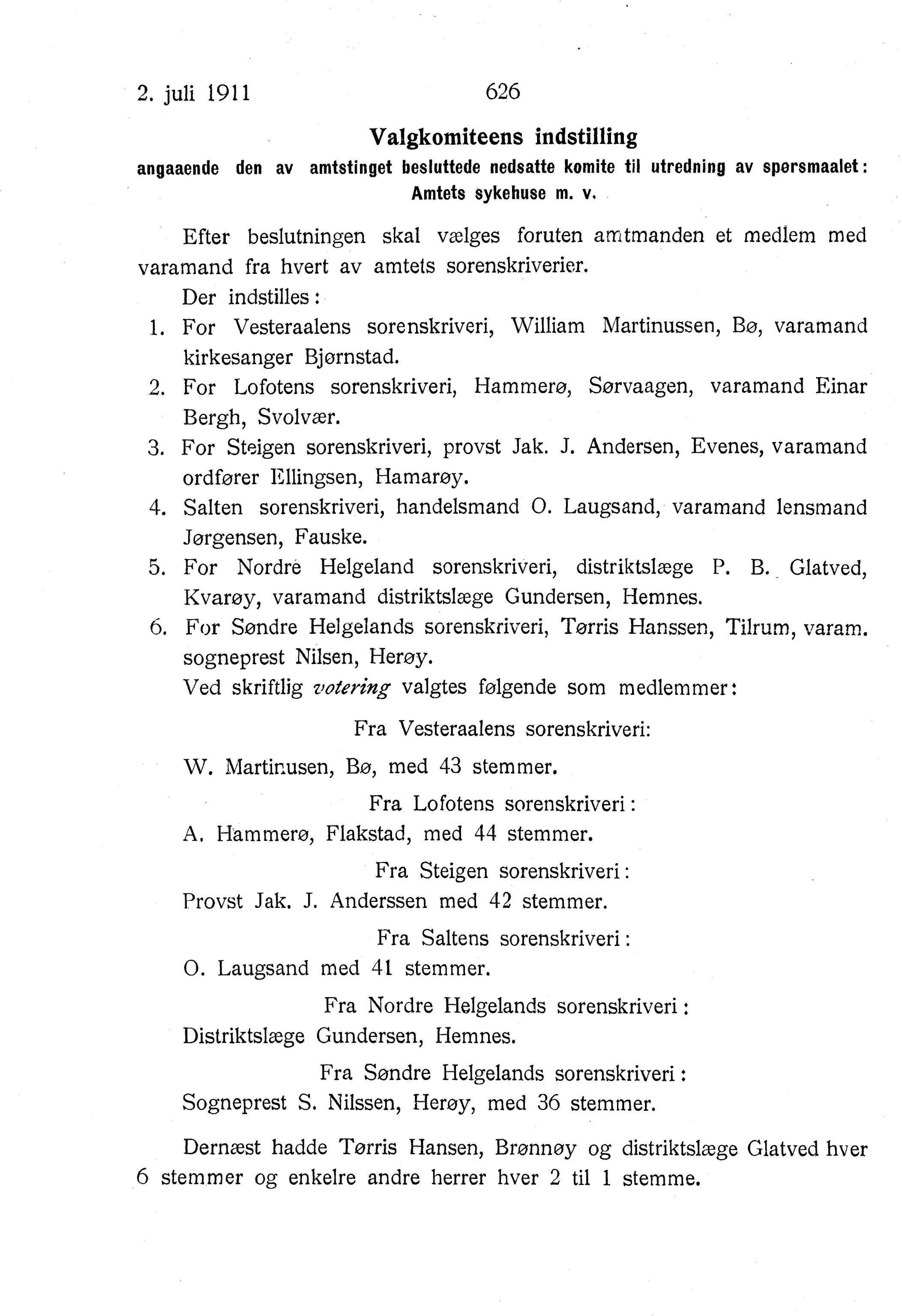 Nordland Fylkeskommune. Fylkestinget, AIN/NFK-17/176/A/Ac/L0034: Fylkestingsforhandlinger 1911, 1911