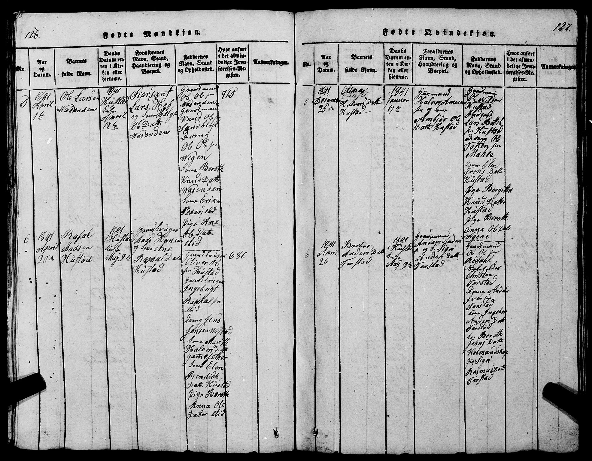 Ministerialprotokoller, klokkerbøker og fødselsregistre - Møre og Romsdal, AV/SAT-A-1454/567/L0781: Klokkerbok nr. 567C01, 1818-1845, s. 126-127