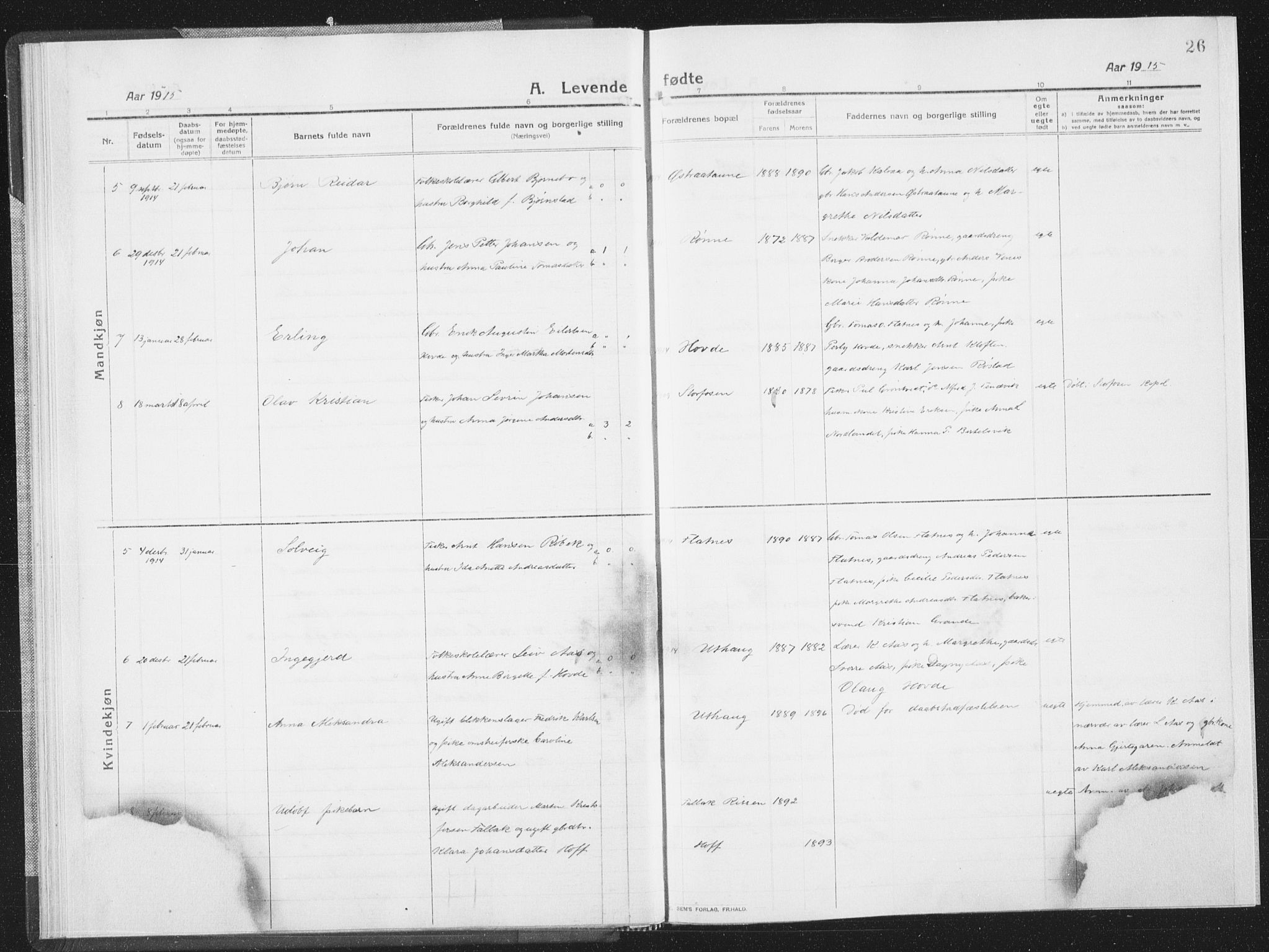 Ministerialprotokoller, klokkerbøker og fødselsregistre - Sør-Trøndelag, AV/SAT-A-1456/659/L0747: Klokkerbok nr. 659C04, 1913-1938, s. 26