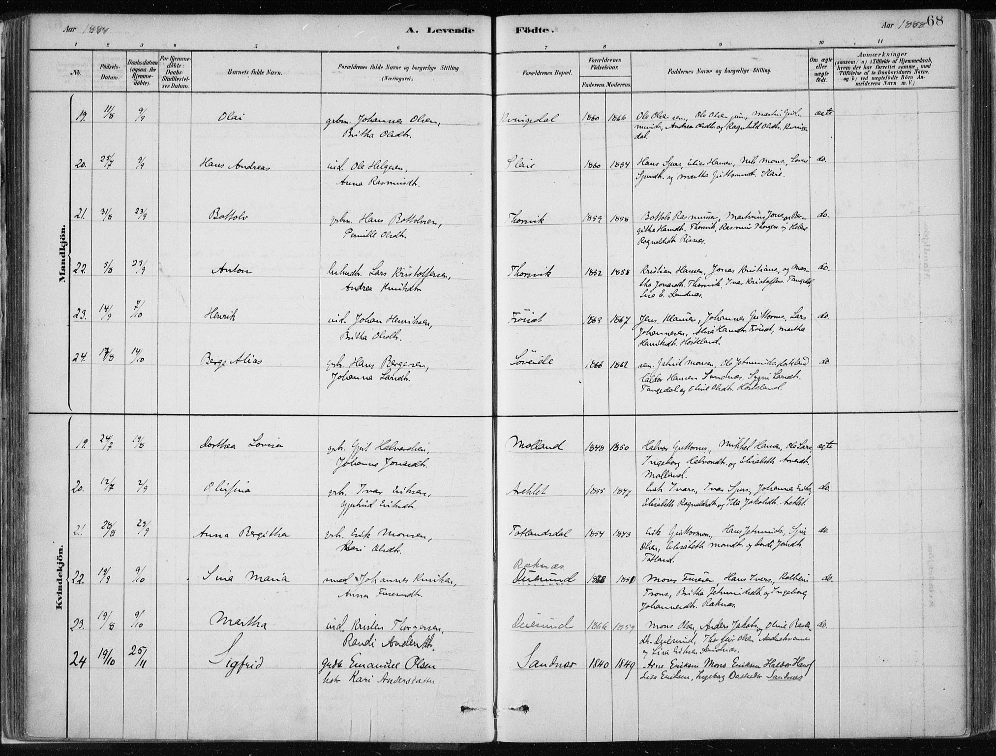 Masfjorden Sokneprestembete, AV/SAB-A-77001: Ministerialbok nr. B  1, 1876-1899, s. 68