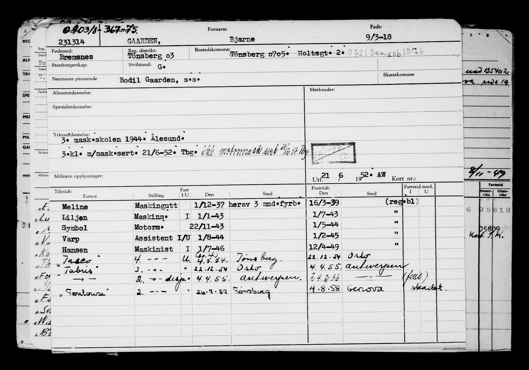 Direktoratet for sjømenn, AV/RA-S-3545/G/Gb/L0156: Hovedkort, 1918, s. 176