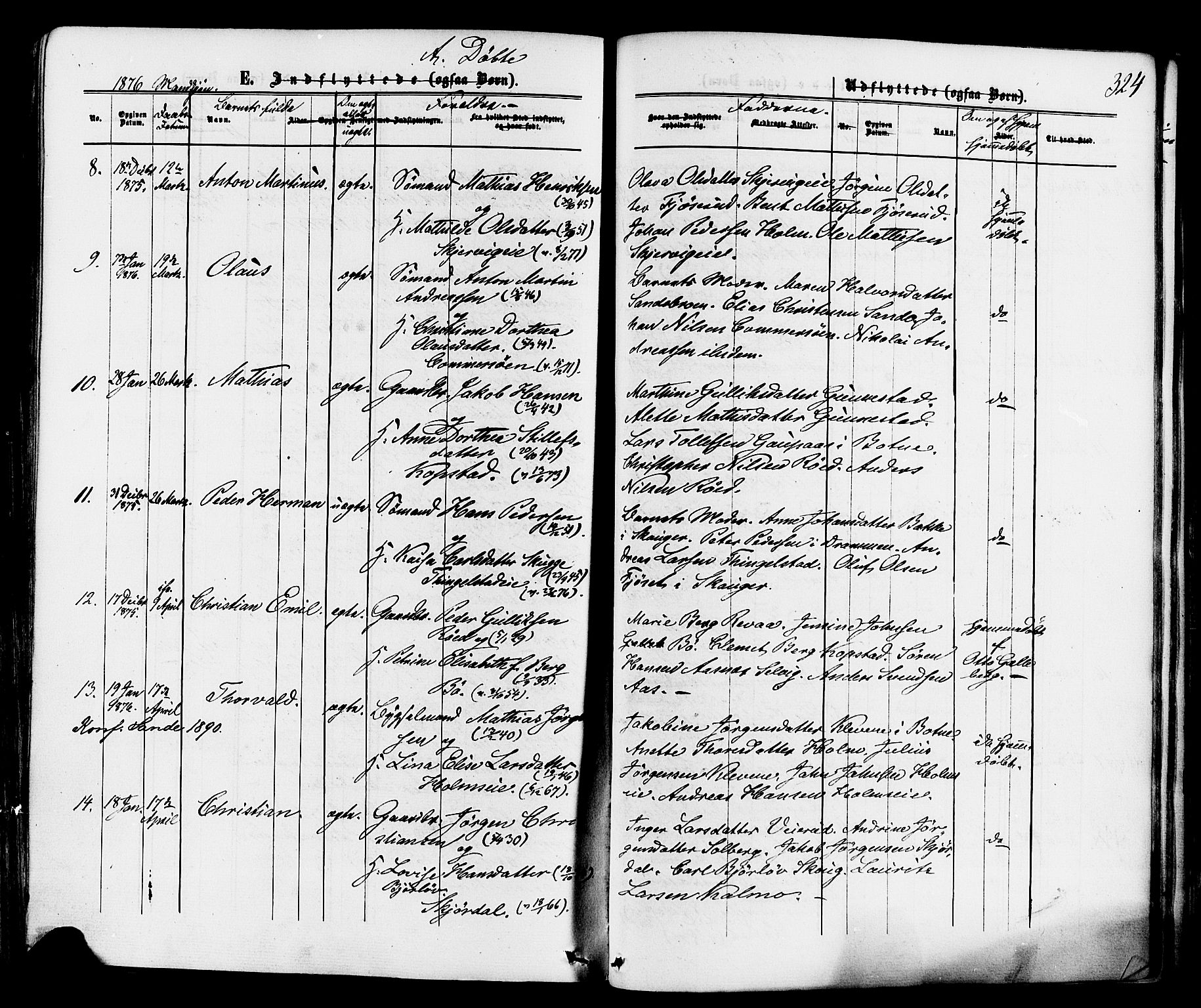 Sande Kirkebøker, AV/SAKO-A-53/F/Fa/L0005: Ministerialbok nr. 5, 1865-1877, s. 324
