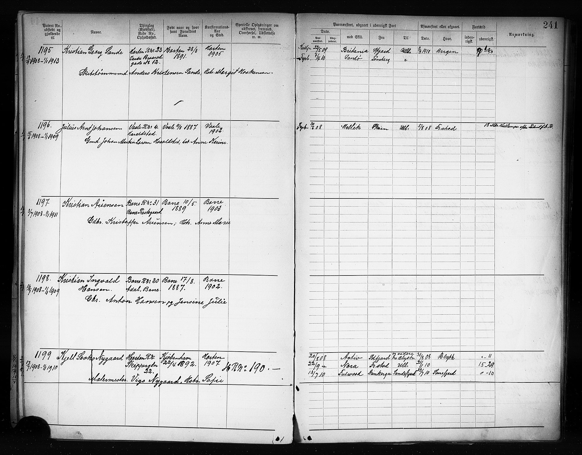 Horten innrulleringskontor, AV/SAKO-A-785/F/Fb/L0004: Annotasjonsrulle, 1889-1911, s. 246