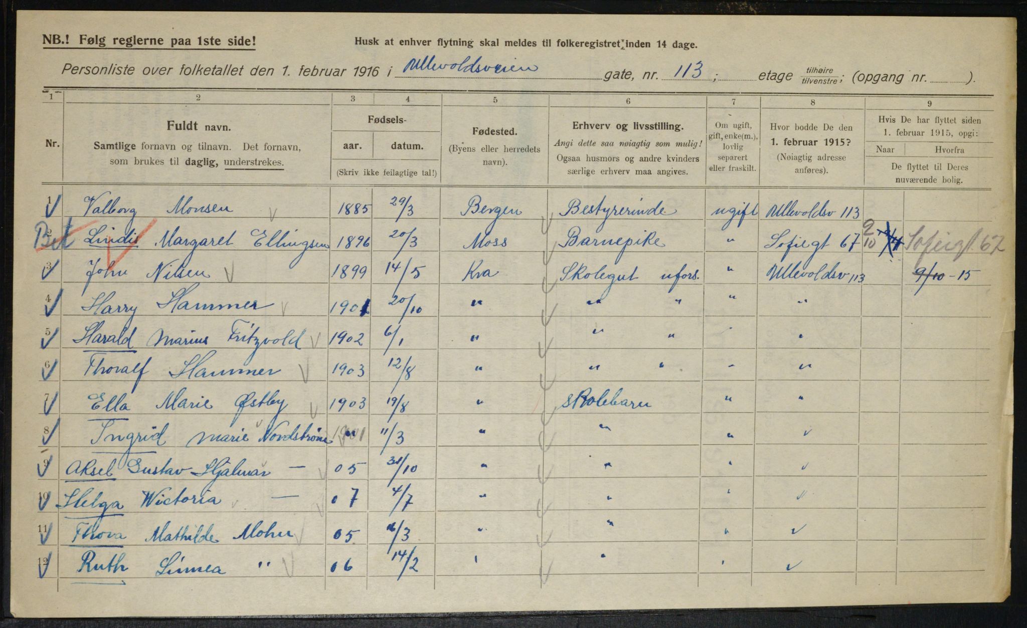 OBA, Kommunal folketelling 1.2.1916 for Kristiania, 1916, s. 123460