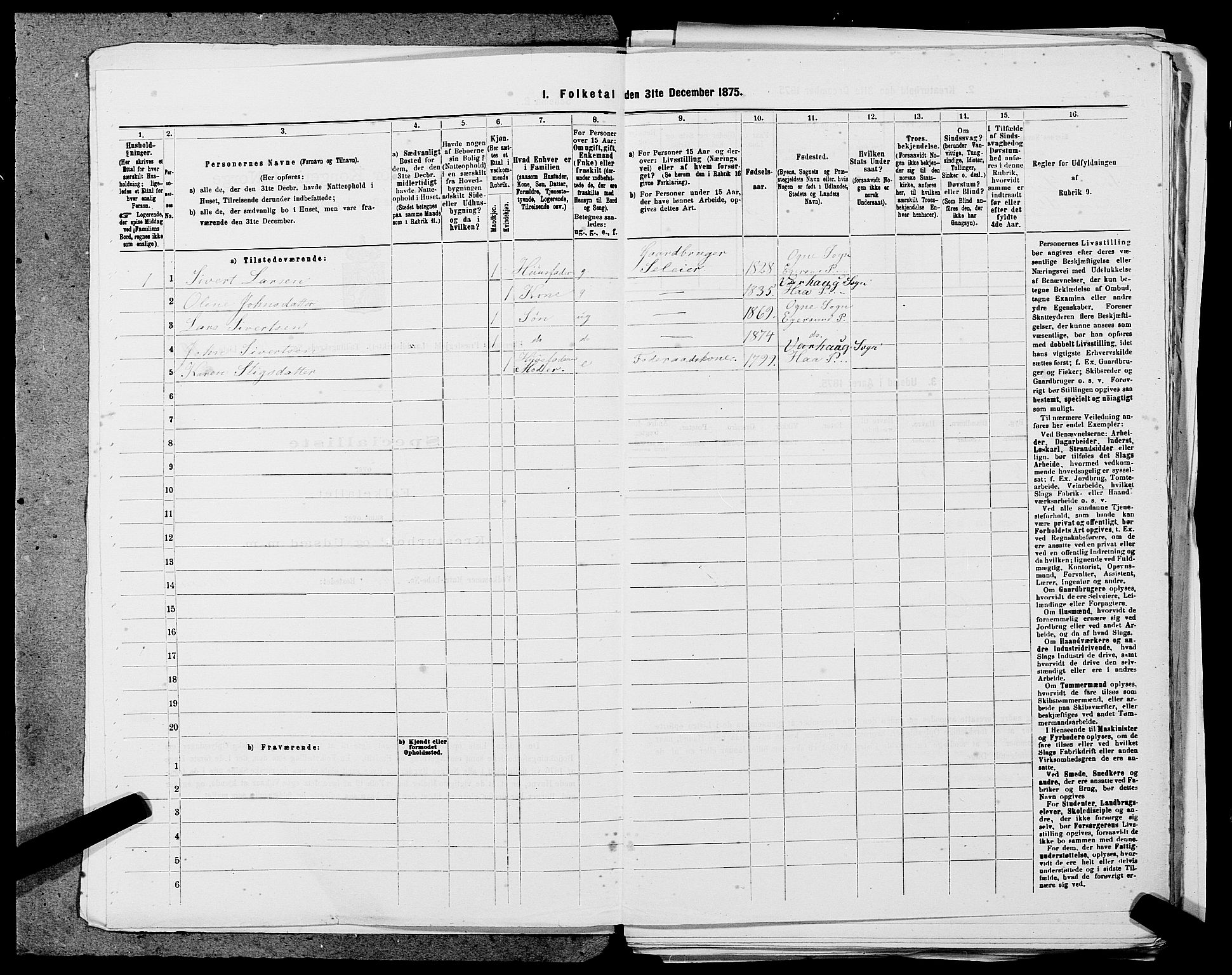 SAST, Folketelling 1875 for 1116L Eigersund prestegjeld, Eigersund landsokn og Ogna sokn, 1875, s. 1230