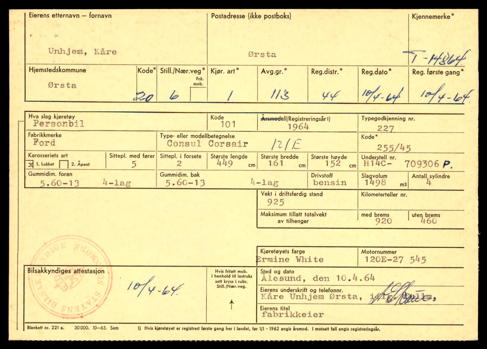 Møre og Romsdal vegkontor - Ålesund trafikkstasjon, AV/SAT-A-4099/F/Fe/L0049: Registreringskort for kjøretøy T 14864 - T 18613, 1927-1998, s. 39