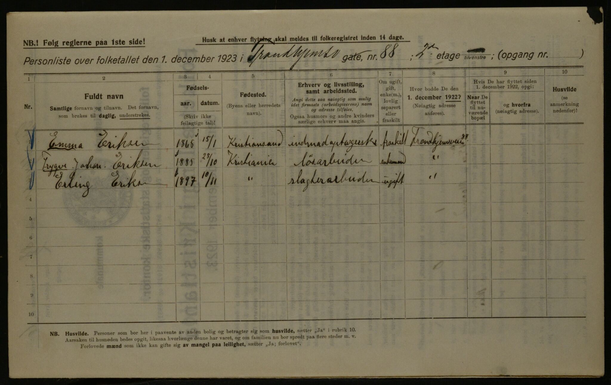 OBA, Kommunal folketelling 1.12.1923 for Kristiania, 1923, s. 128957