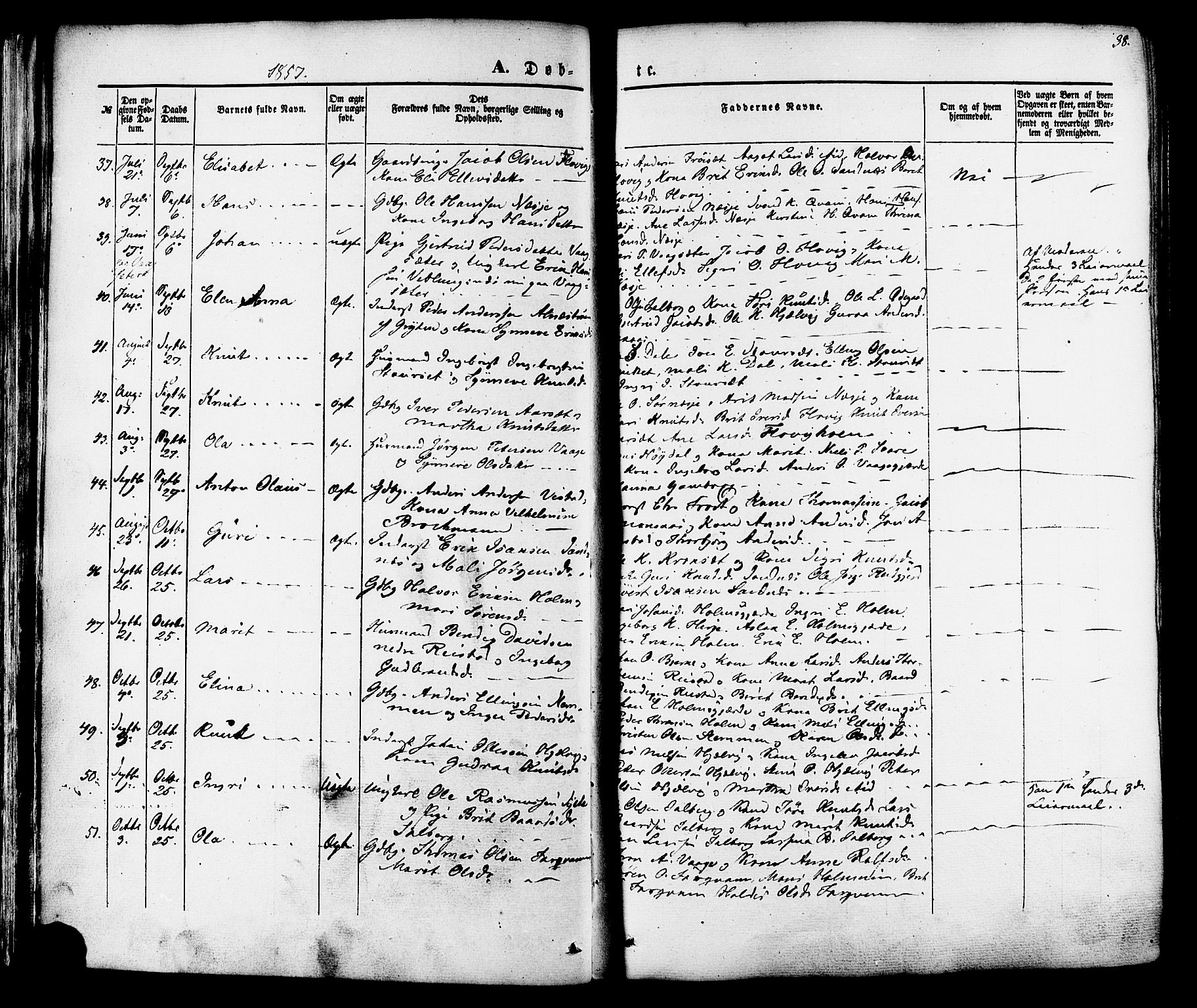 Ministerialprotokoller, klokkerbøker og fødselsregistre - Møre og Romsdal, AV/SAT-A-1454/547/L0603: Ministerialbok nr. 547A05, 1846-1877, s. 38