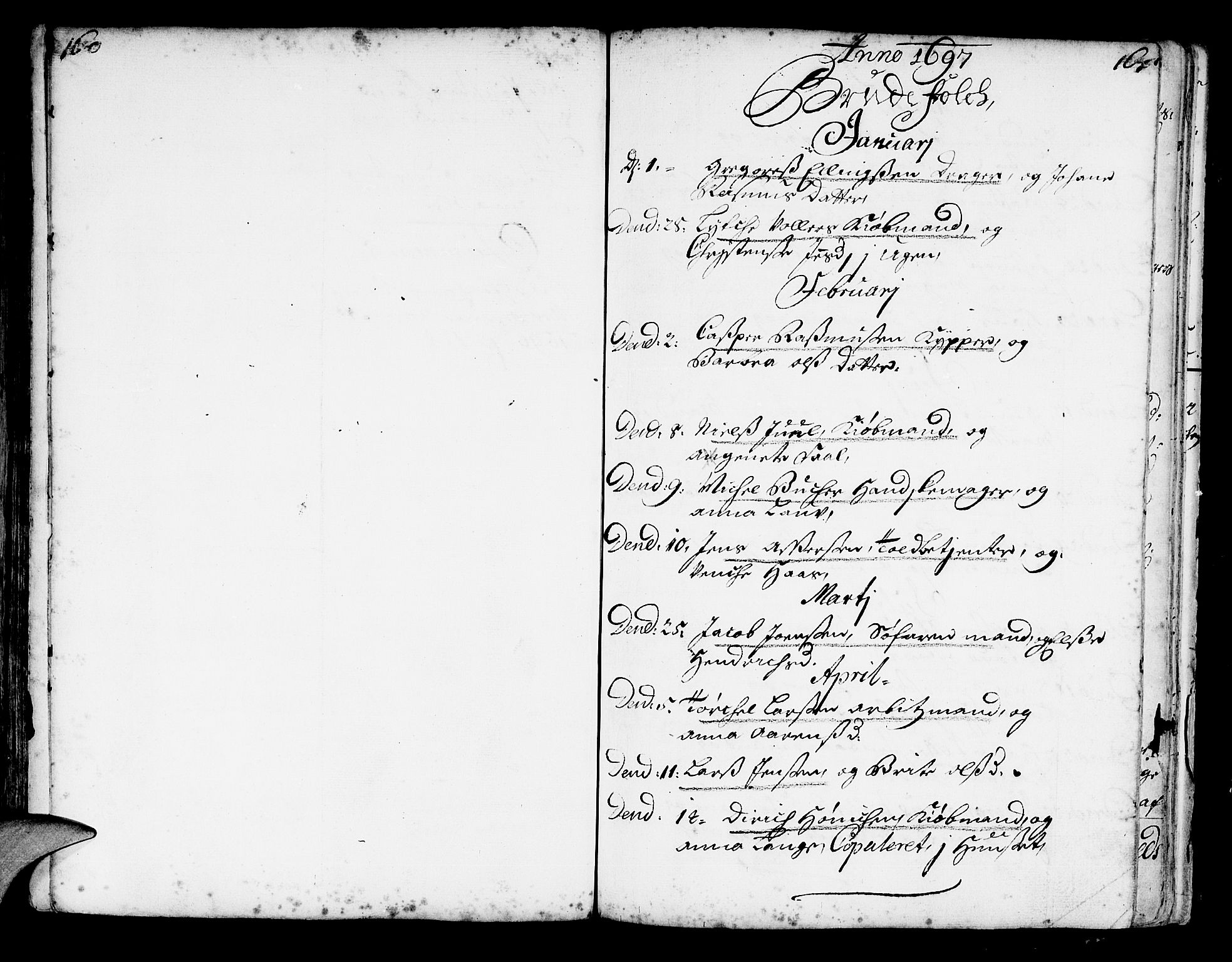Korskirken sokneprestembete, SAB/A-76101/H/Haa/L0002: Ministerialbok nr. A 2, 1688-1697, s. 160-161