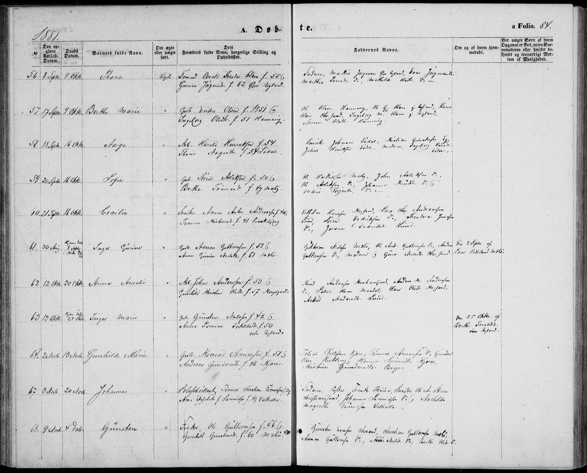 Oddernes sokneprestkontor, AV/SAK-1111-0033/F/Fb/Fba/L0007: Klokkerbok nr. B 7, 1869-1887, s. 84