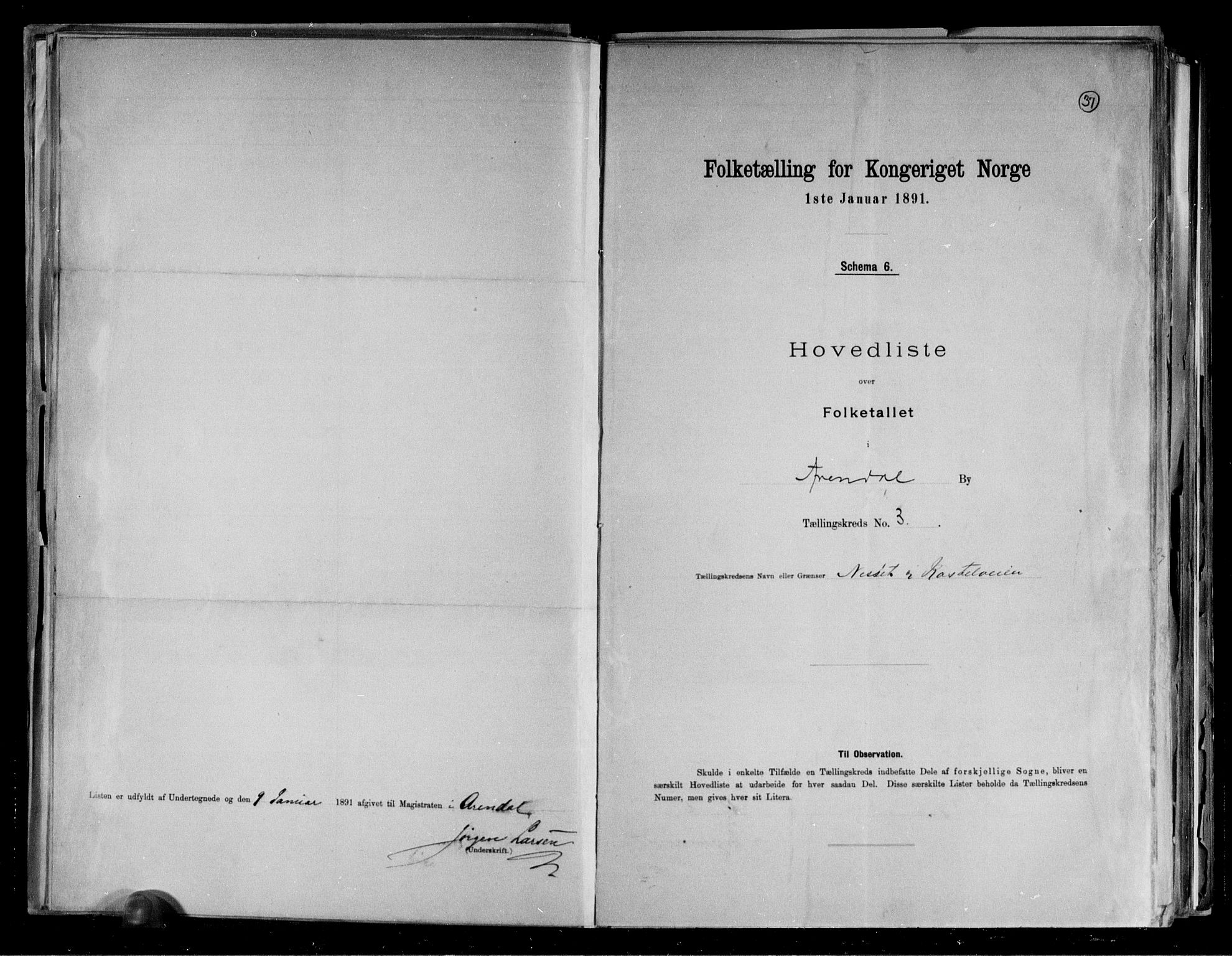 RA, Folketelling 1891 for 0903 Arendal kjøpstad, 1891, s. 9