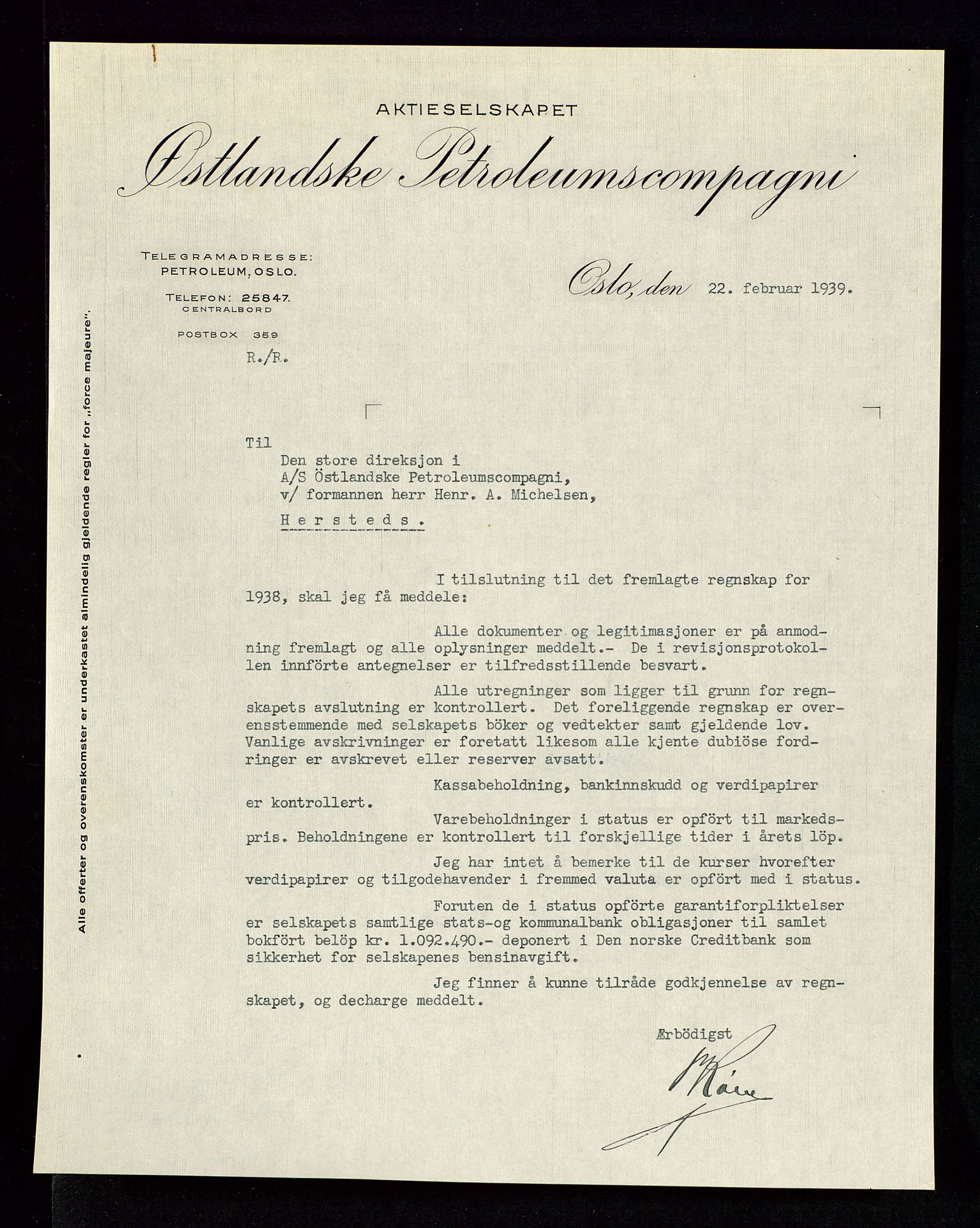 PA 1534 - Østlandske Petroleumscompagni A/S, SAST/A-101954/A/Aa/L0002/0010: Generalforsamlinger. / Generalforsamling, 1939, s. 11