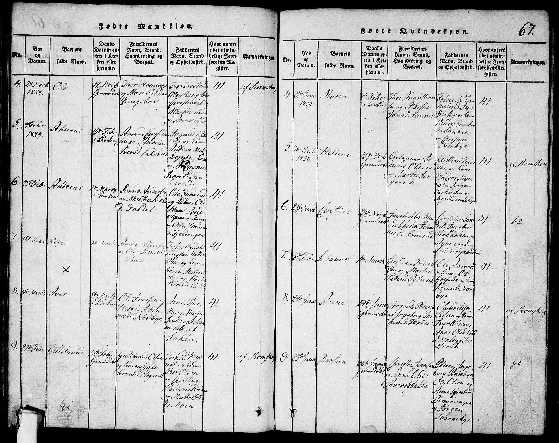 Rødenes prestekontor Kirkebøker, AV/SAO-A-2005/G/Ga/L0001: Klokkerbok nr.  I 1, 1814-1841, s. 67