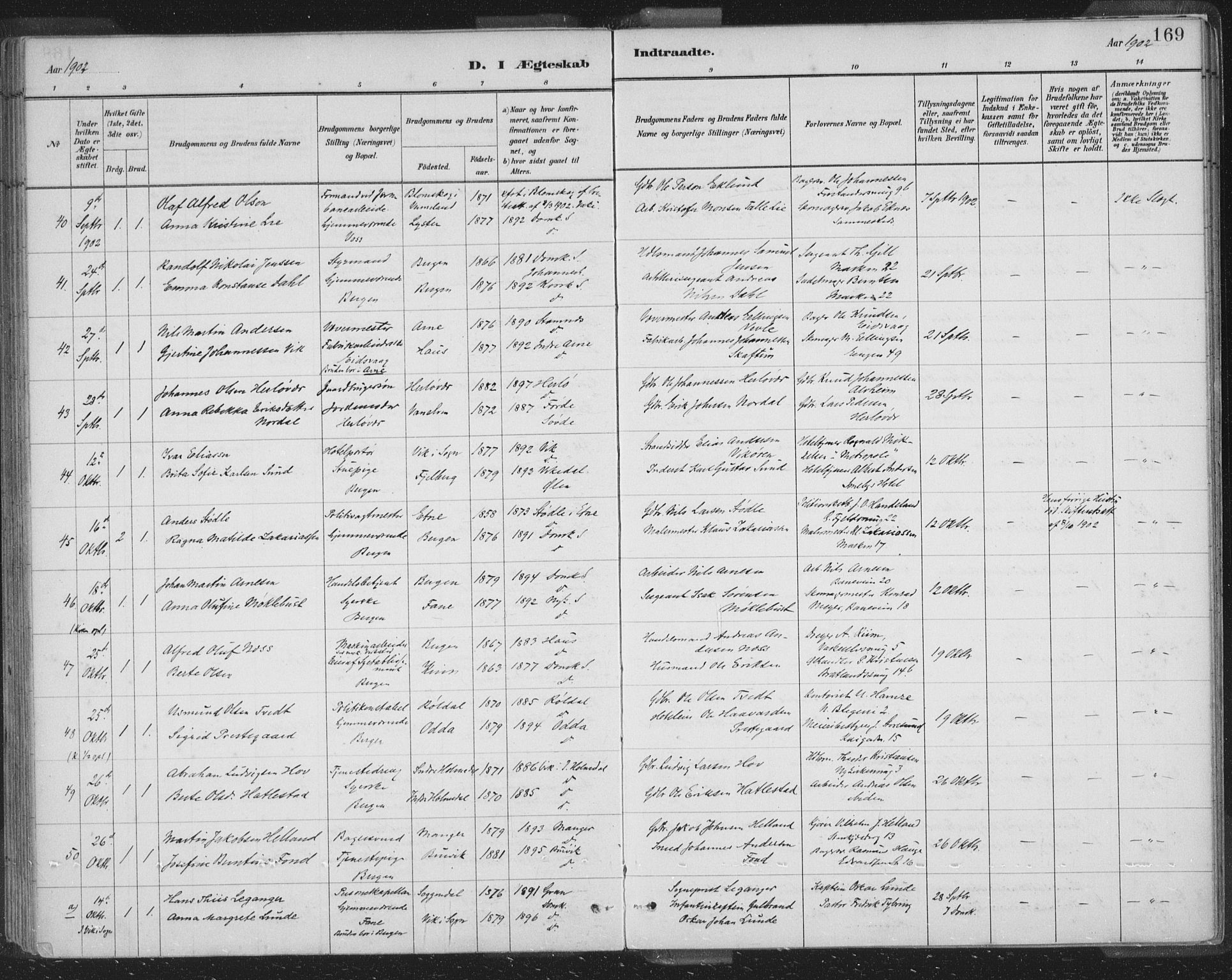 Domkirken sokneprestembete, AV/SAB-A-74801/H/Hab/L0032: Klokkerbok nr. D 4, 1880-1907, s. 169