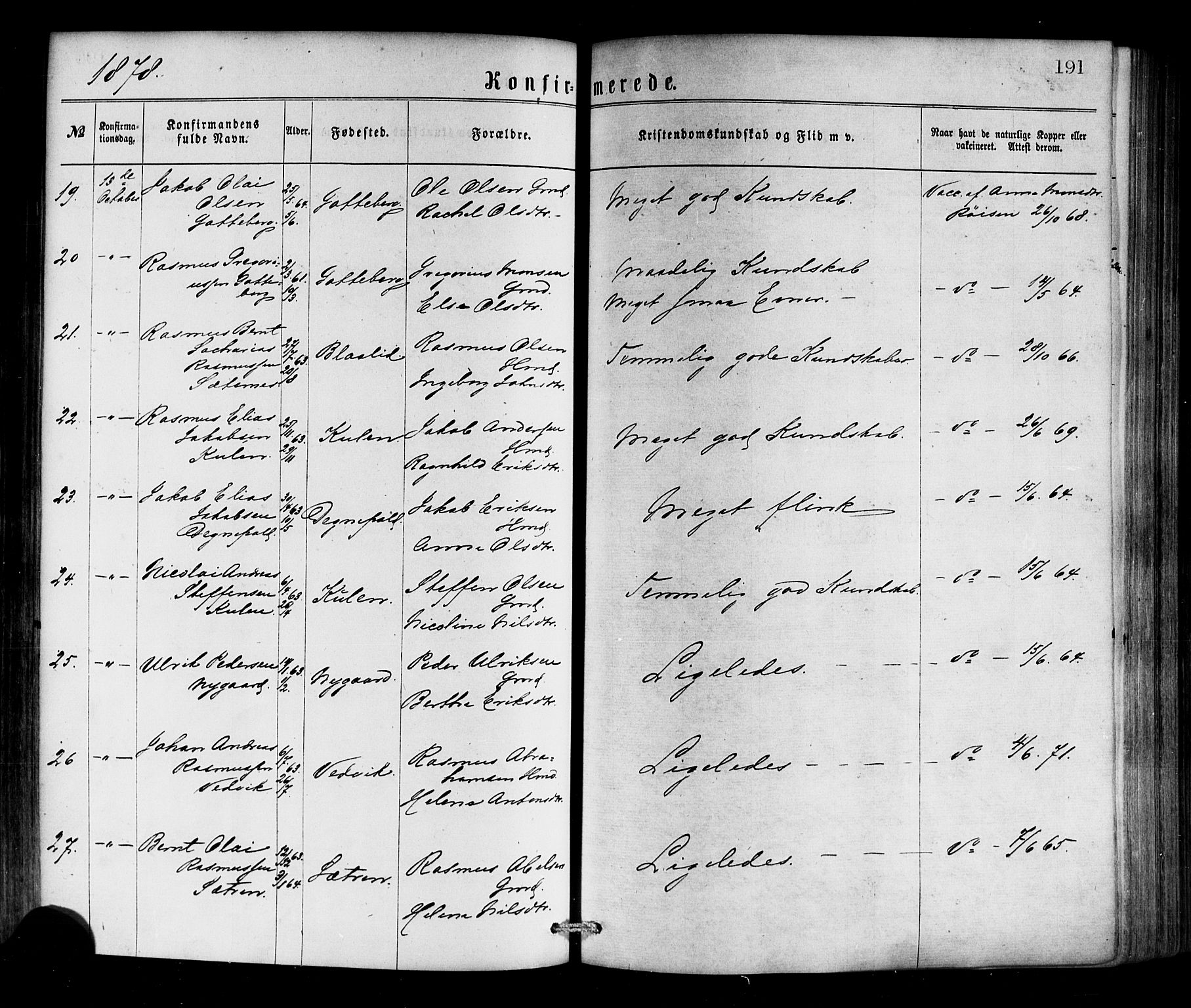 Selje sokneprestembete, AV/SAB-A-99938/H/Ha/Haa/Haaa: Ministerialbok nr. A 12, 1870-1880, s. 191