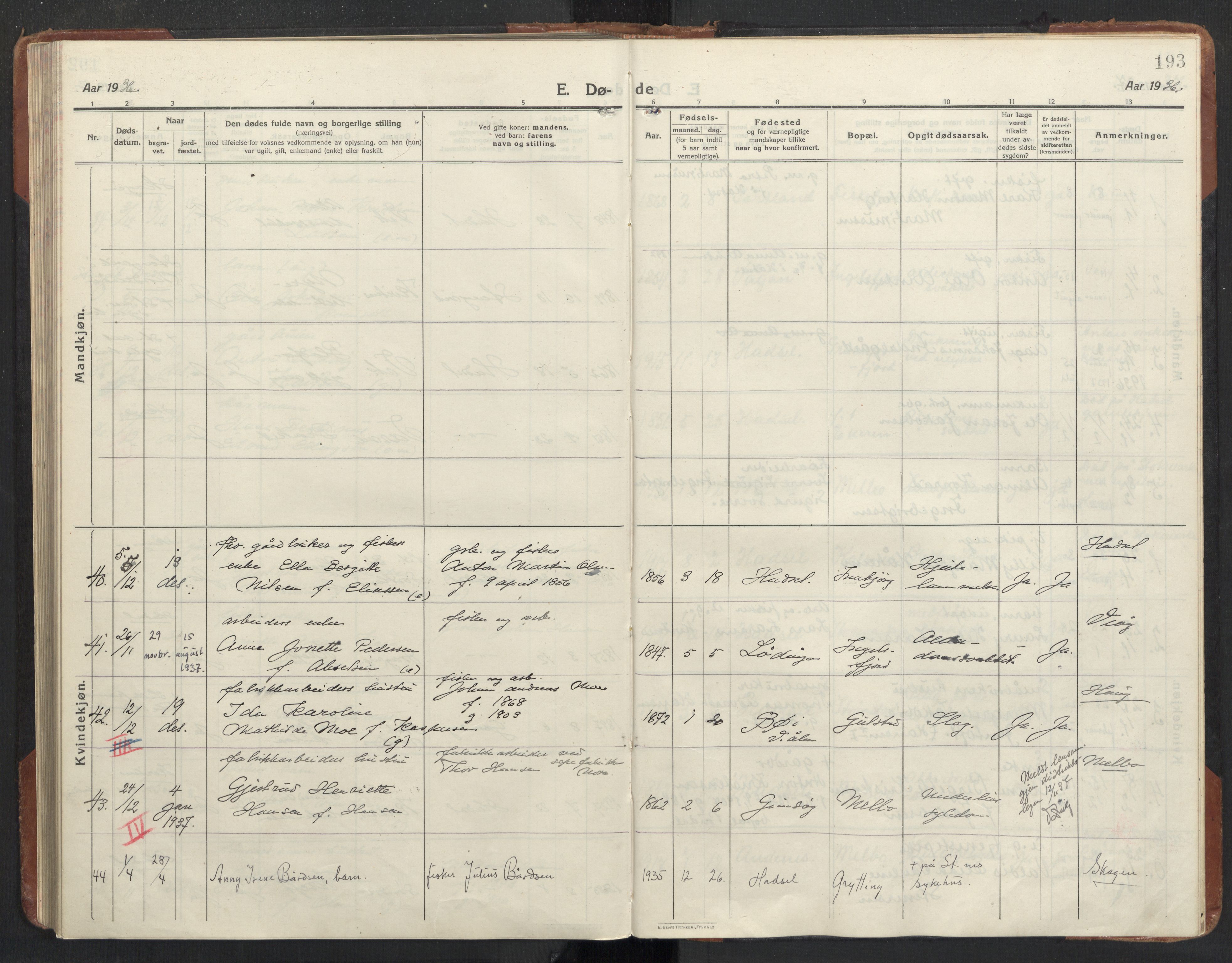 Ministerialprotokoller, klokkerbøker og fødselsregistre - Nordland, AV/SAT-A-1459/888/L1269: Klokkerbok nr. 888C11, 1913-1937, s. 193