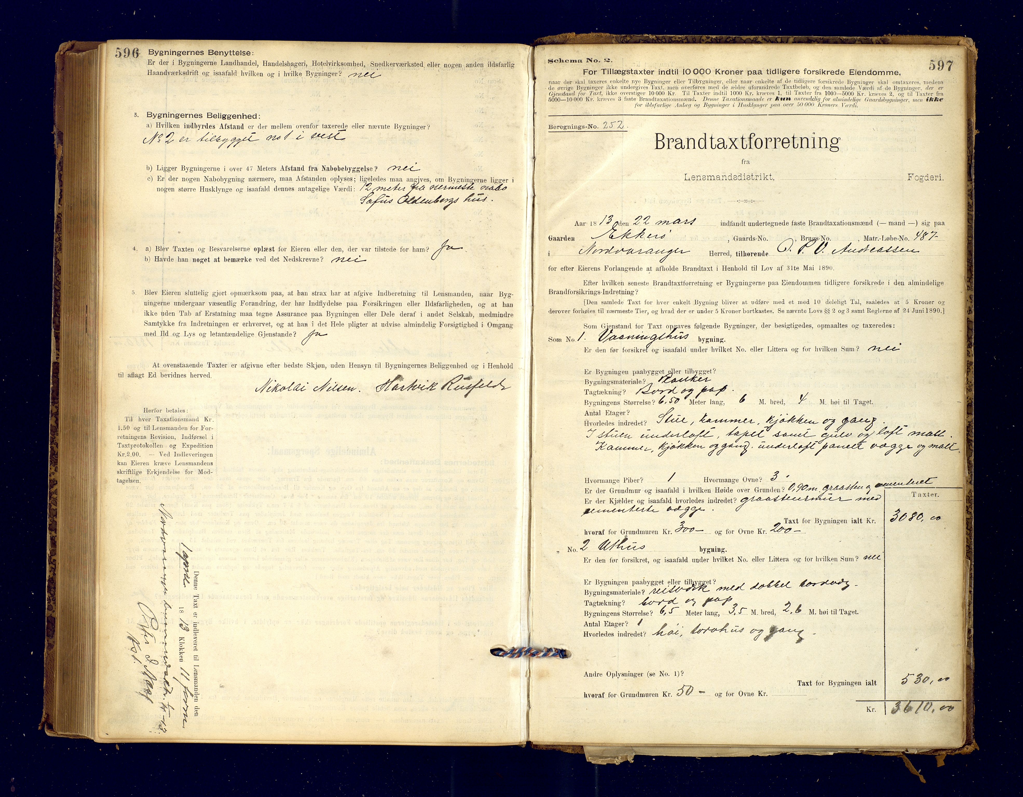Nord-Varanger (Vadsø) lensmannskontor, AV/SATØ-S-1166/1/Fp/Fpb/L0198: Branntakstprotokoller, 1895-1913, s. 596-597