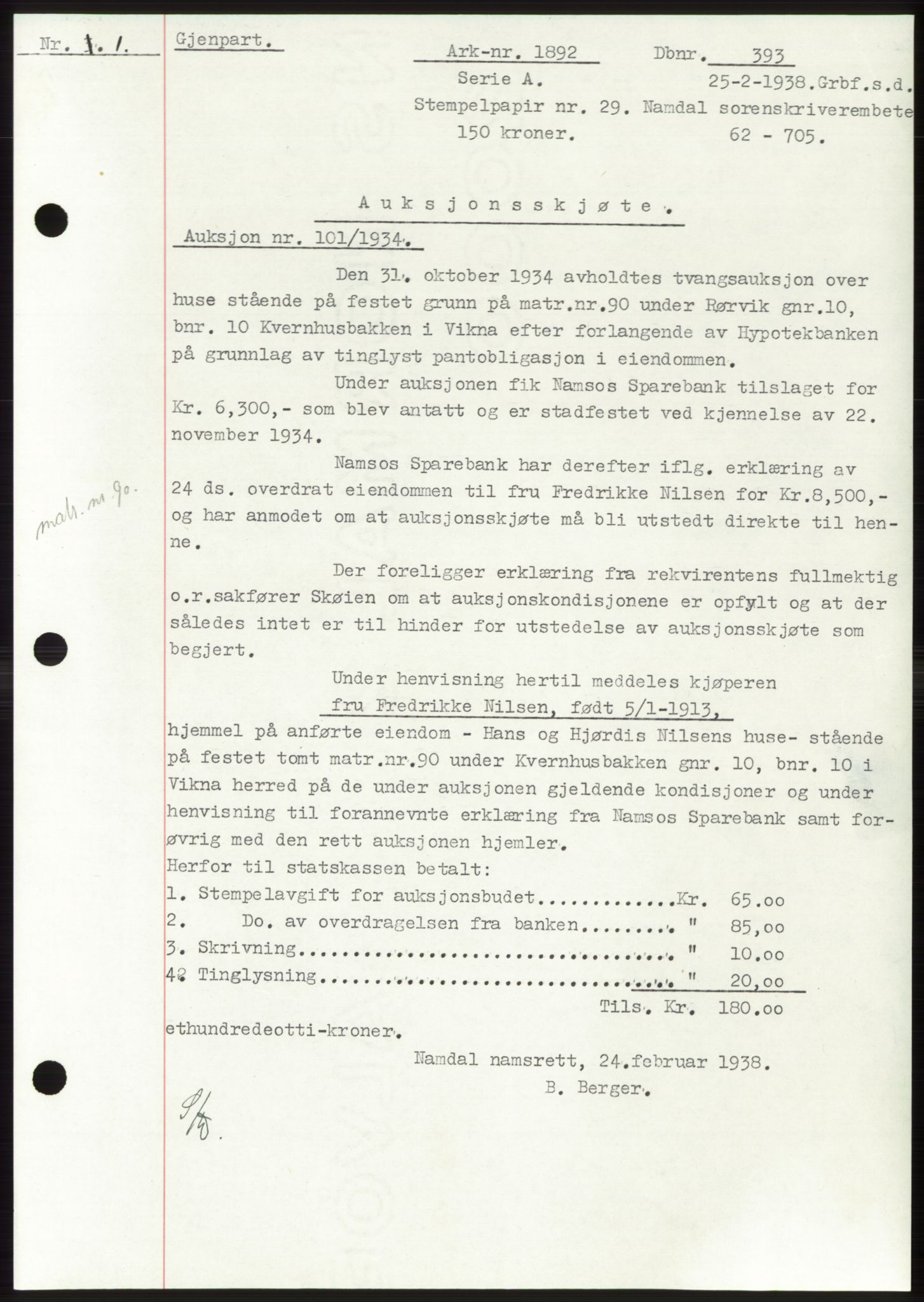 Namdal sorenskriveri, SAT/A-4133/1/2/2C: Pantebok nr. -, 1937-1939, Tingl.dato: 25.02.1938