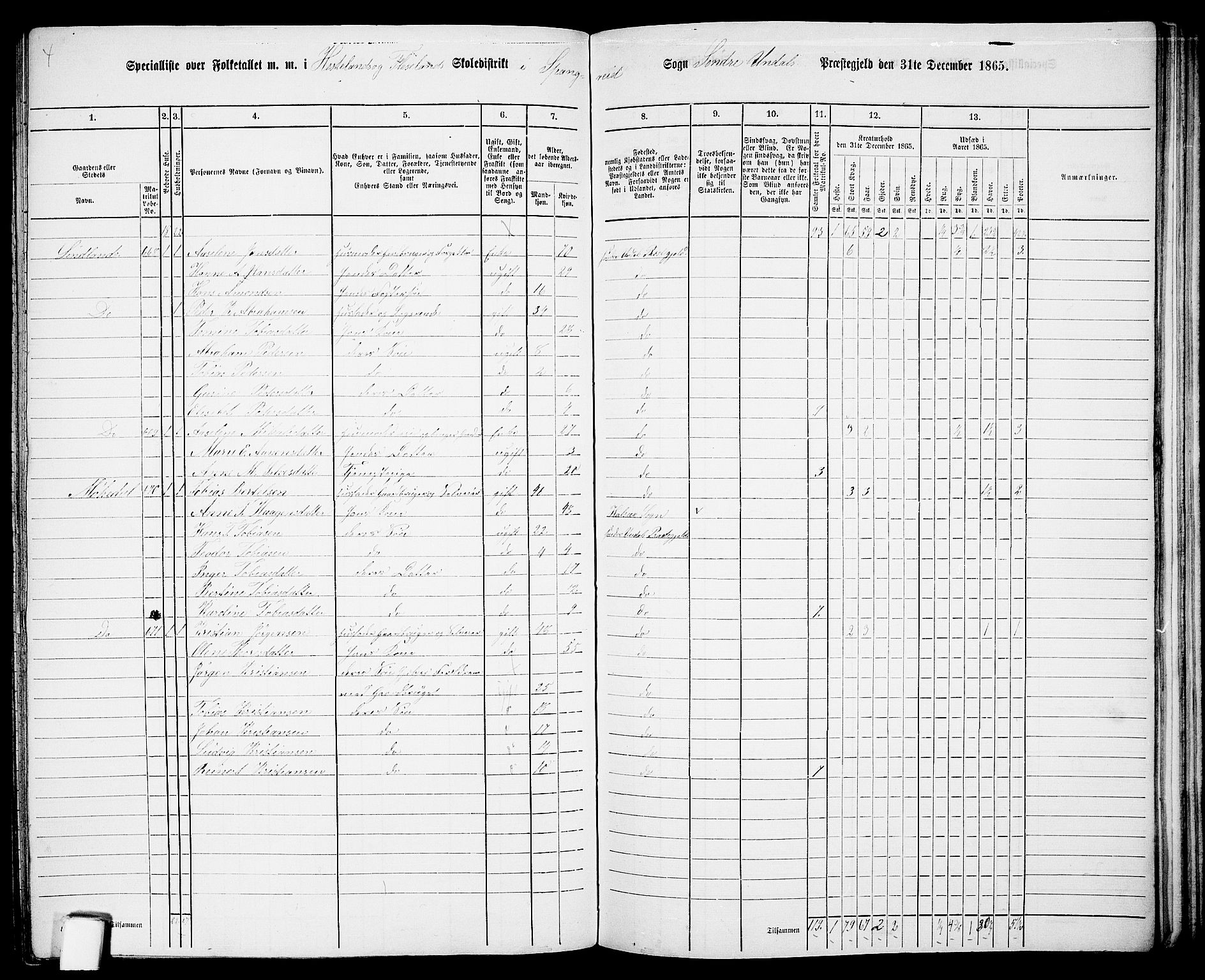 RA, Folketelling 1865 for 1029P Sør-Audnedal prestegjeld, 1865, s. 154