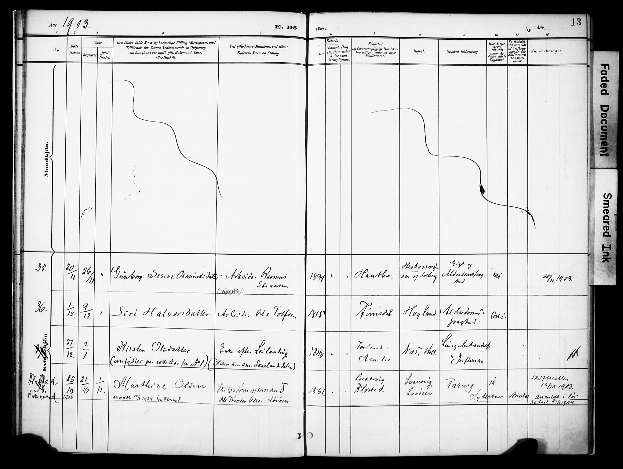 Holt sokneprestkontor, AV/SAK-1111-0021/F/Fa/L0013: Ministerialbok nr. A 13, 1900-1912, s. 13