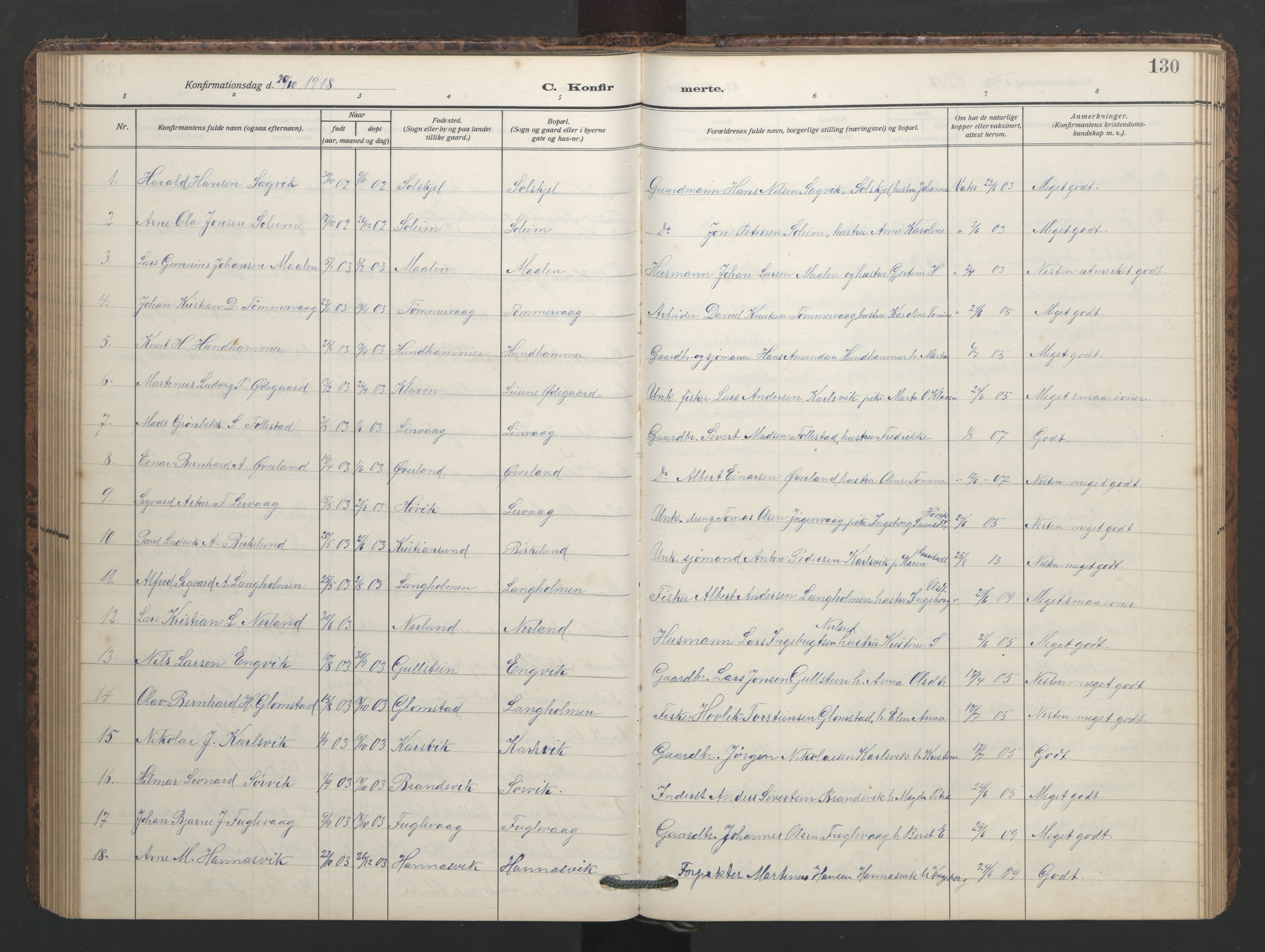 Ministerialprotokoller, klokkerbøker og fødselsregistre - Møre og Romsdal, SAT/A-1454/577/L0897: Klokkerbok nr. 577C01, 1909-1946, s. 130