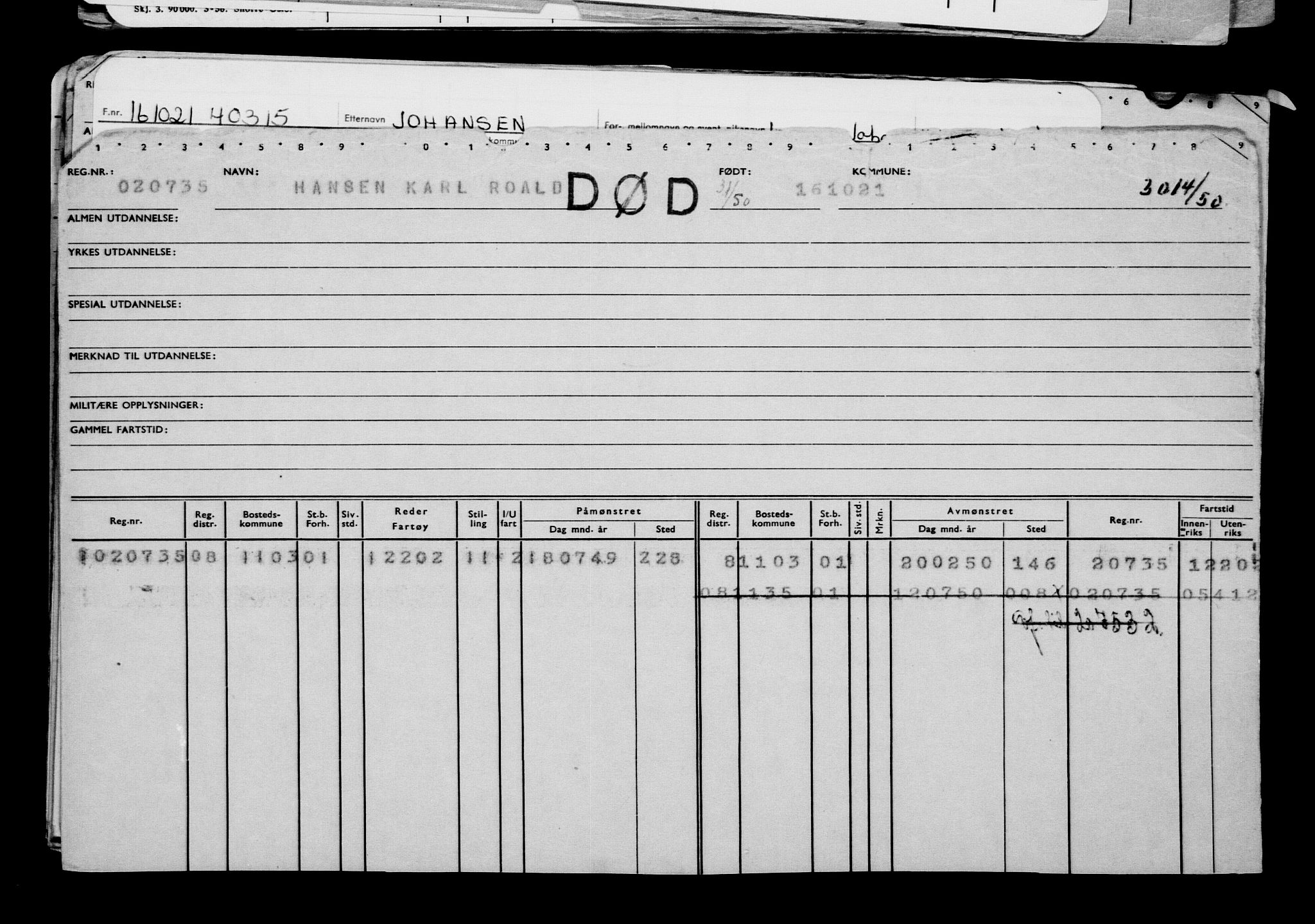 Direktoratet for sjømenn, AV/RA-S-3545/G/Gb/L0199: Hovedkort, 1921, s. 41