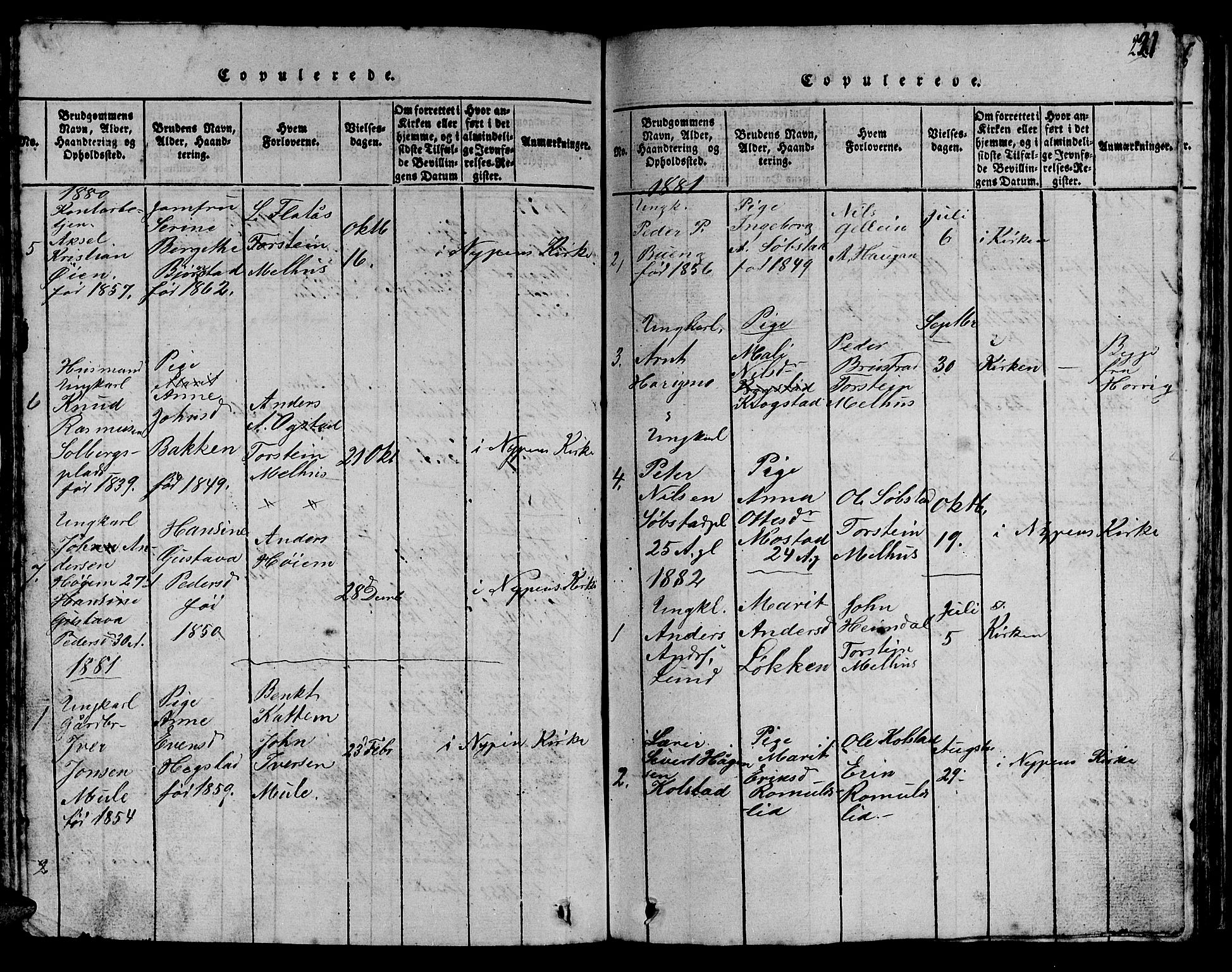 Ministerialprotokoller, klokkerbøker og fødselsregistre - Sør-Trøndelag, SAT/A-1456/613/L0393: Klokkerbok nr. 613C01, 1816-1886, s. 221