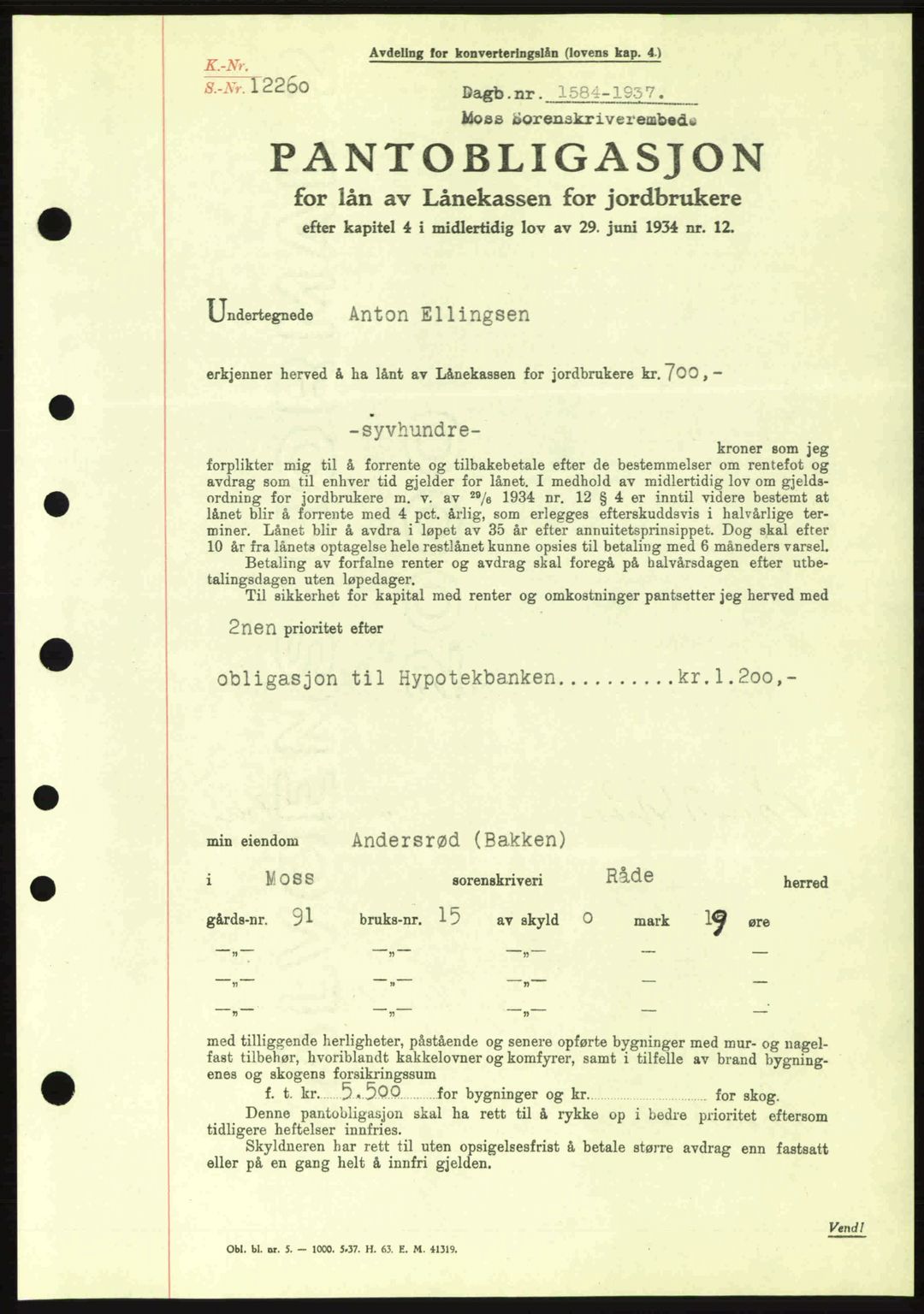Moss sorenskriveri, SAO/A-10168: Pantebok nr. B4, 1937-1938, Dagboknr: 1584/1937