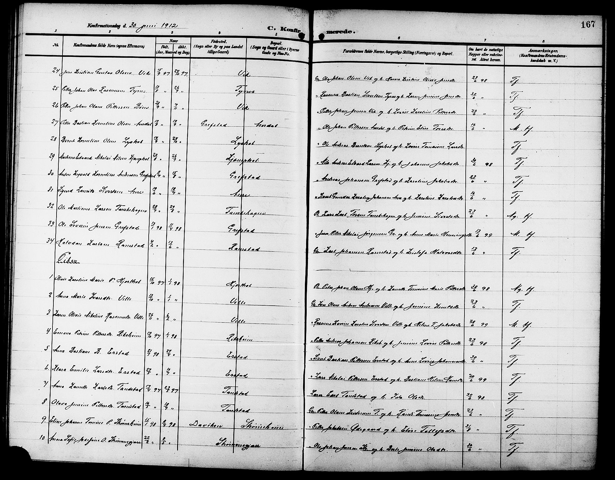 Ministerialprotokoller, klokkerbøker og fødselsregistre - Møre og Romsdal, SAT/A-1454/523/L0341: Klokkerbok nr. 523C04, 1903-1916, s. 167