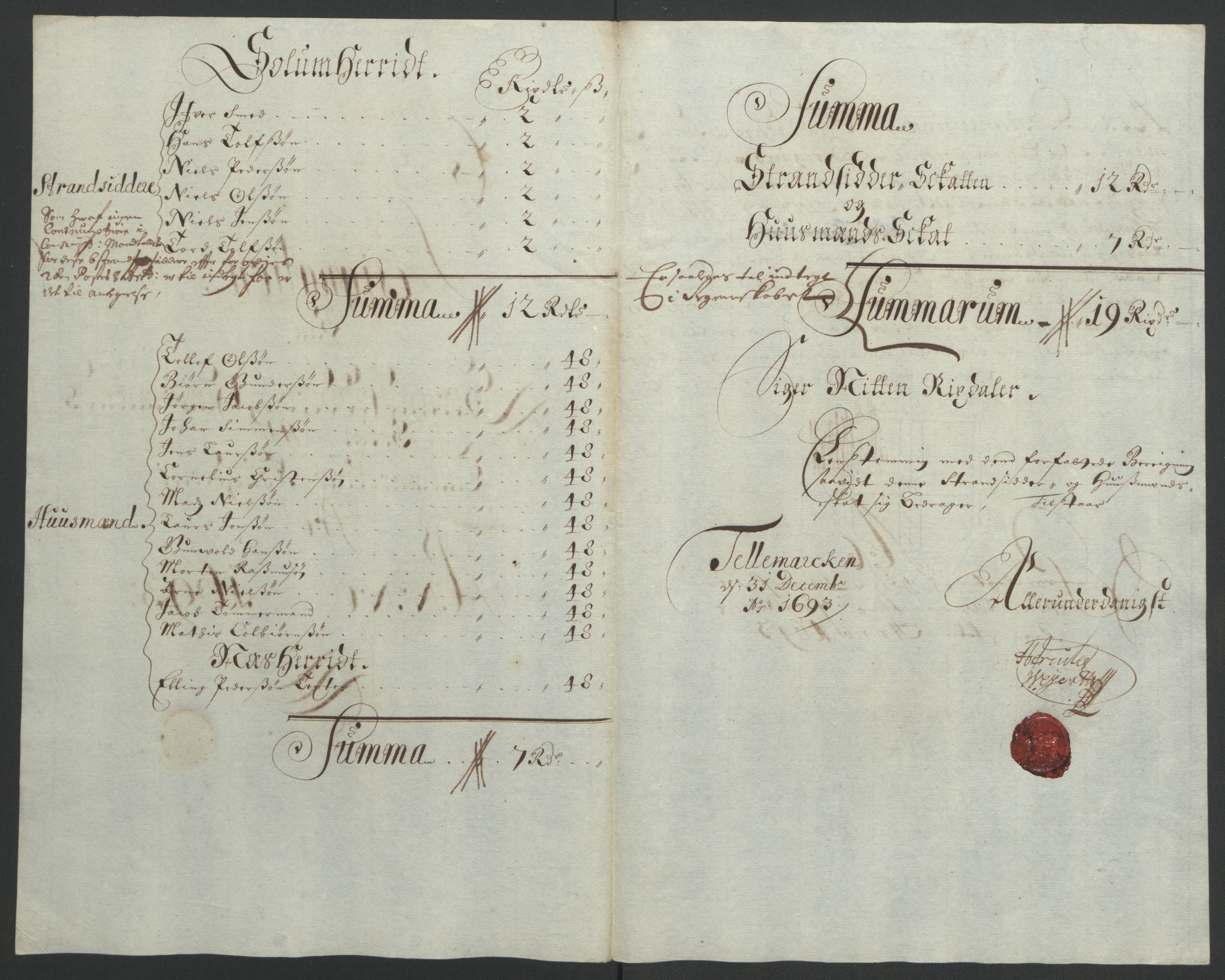 Rentekammeret inntil 1814, Reviderte regnskaper, Fogderegnskap, RA/EA-4092/R35/L2091: Fogderegnskap Øvre og Nedre Telemark, 1690-1693, s. 280